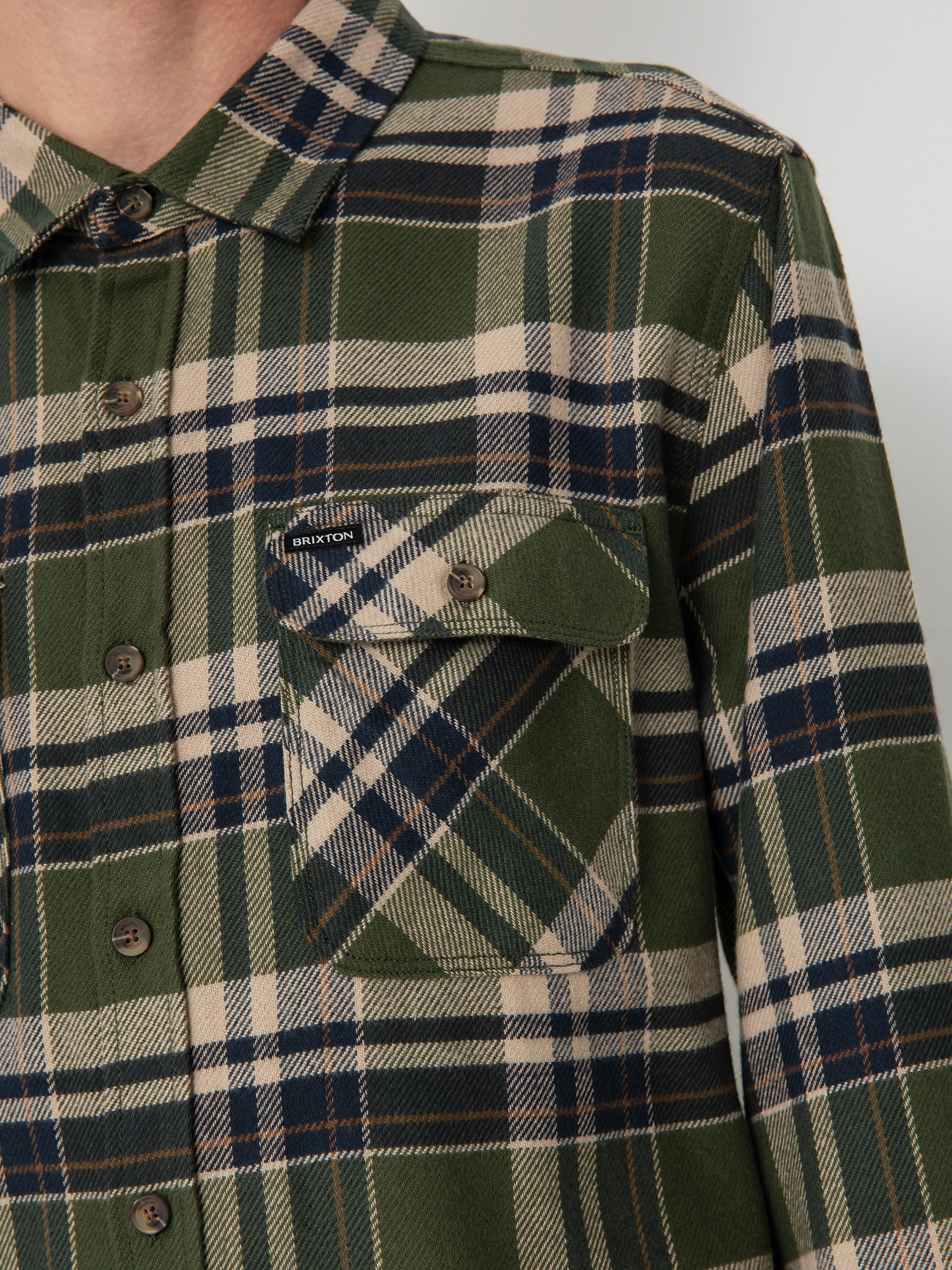 Brixton Bowery Flannel Ls Shirt (cypress green/washed navy/whit)