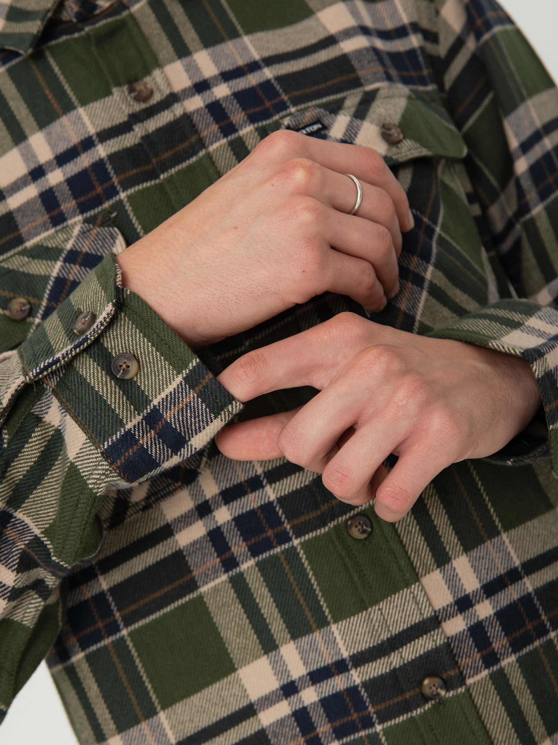 Brixton Bowery Flannel Ls Hemd (cypress green/washed navy/whit)