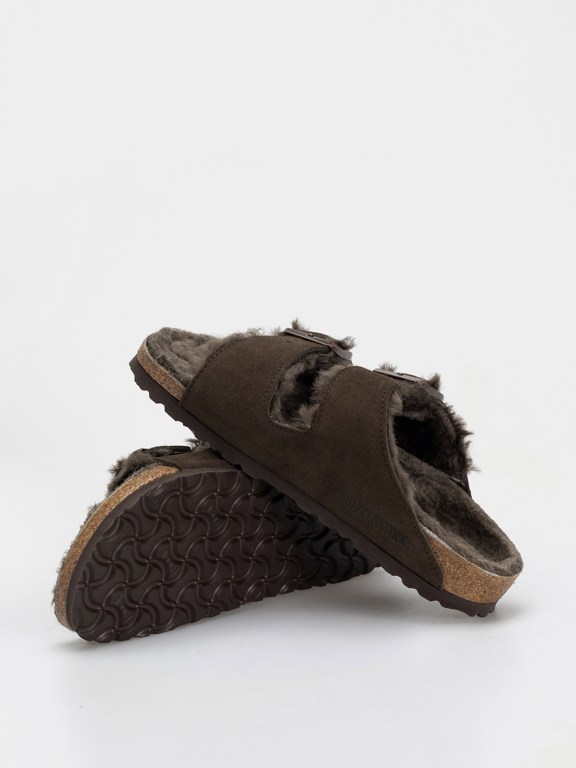 Birkenstock Arizona Shearling Suede Leather Fur Narrow Wmn Flip Flops (mocha)