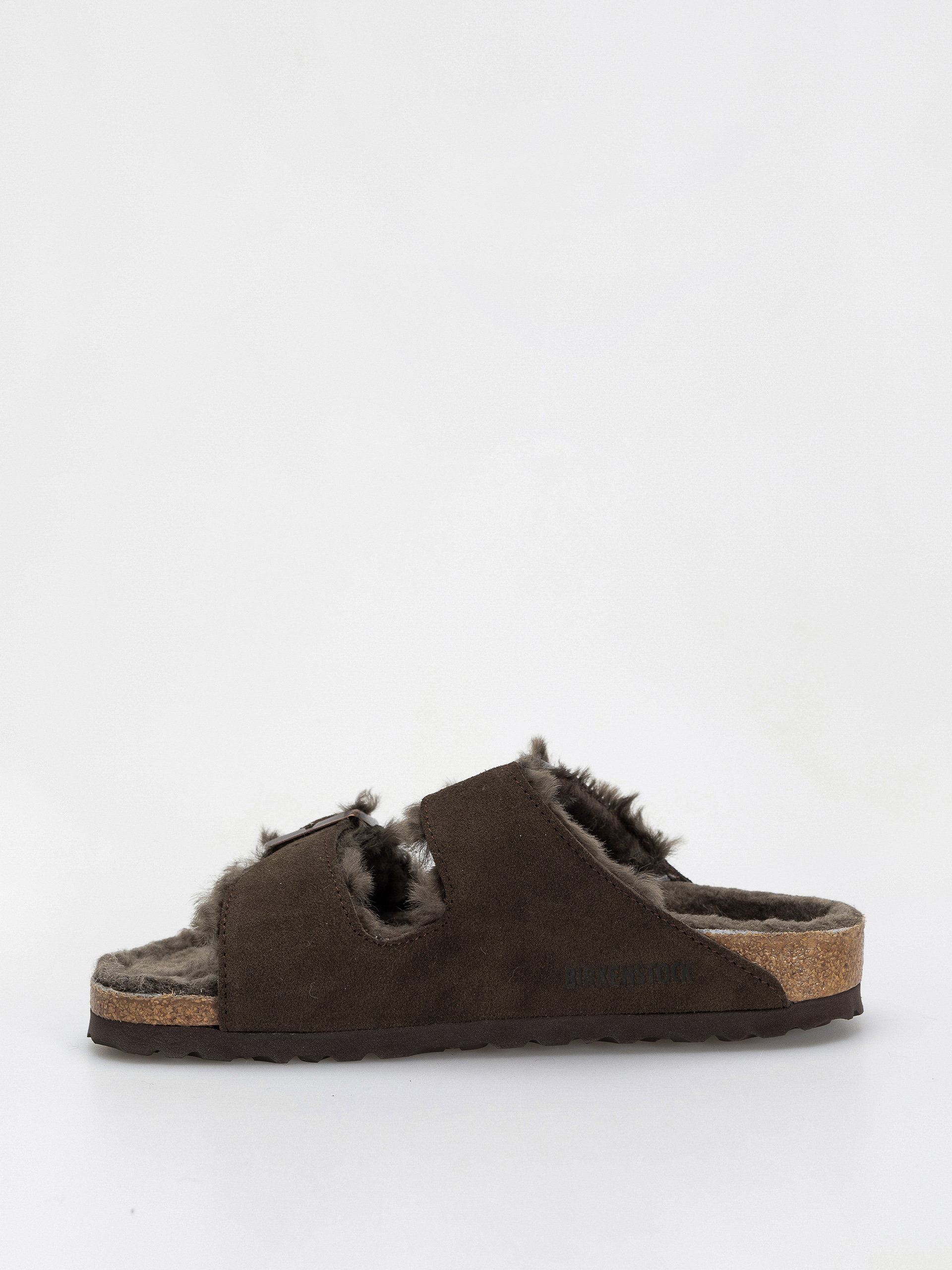 Birkenstock Arizona Shearling Suede Leather Fur Narrow Wmn Flip Flops mocha