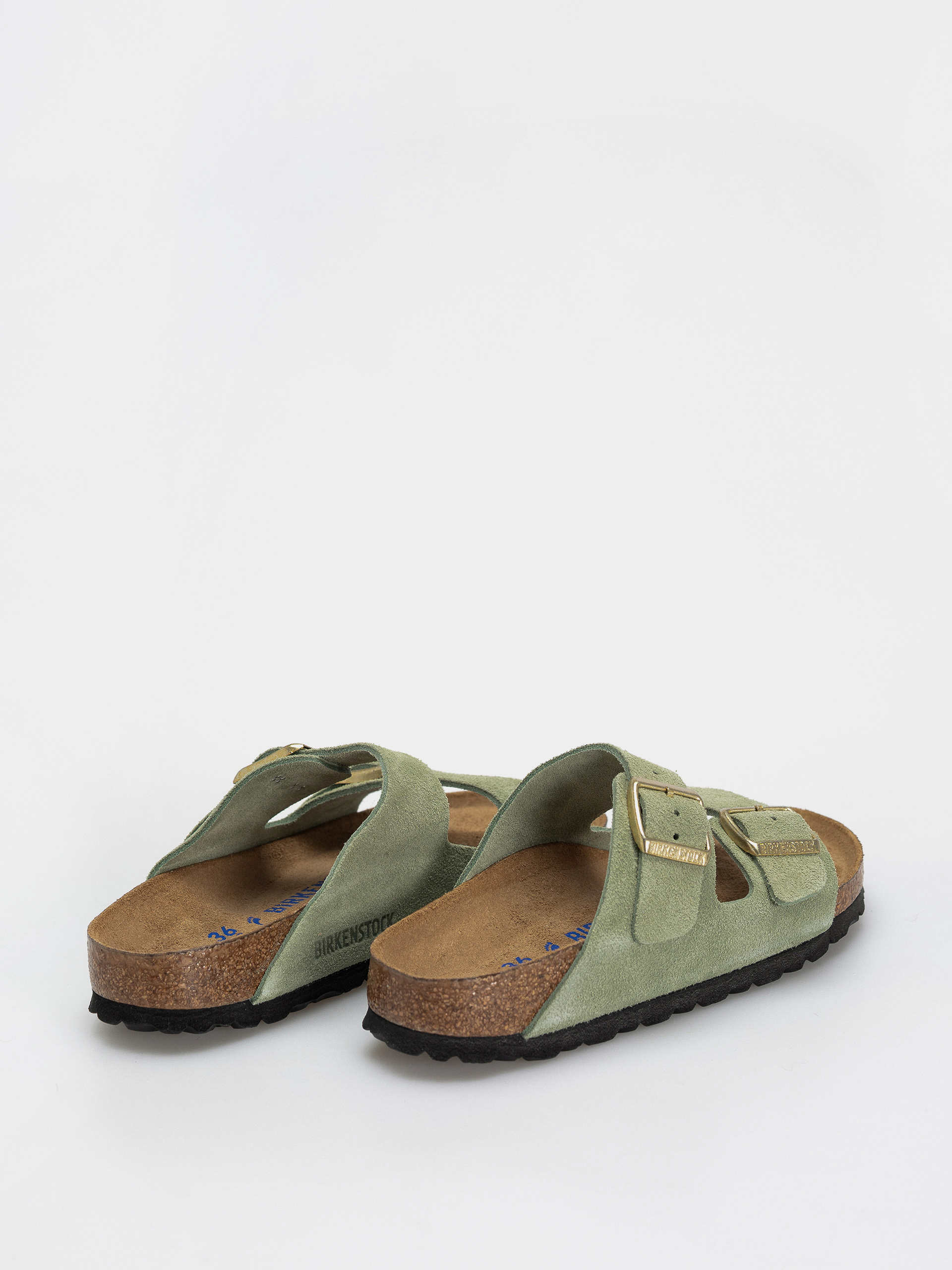 Birkenstock Arizona Soft Footbed Suede Leather Narrow Wmn Flip Flops (green tea)