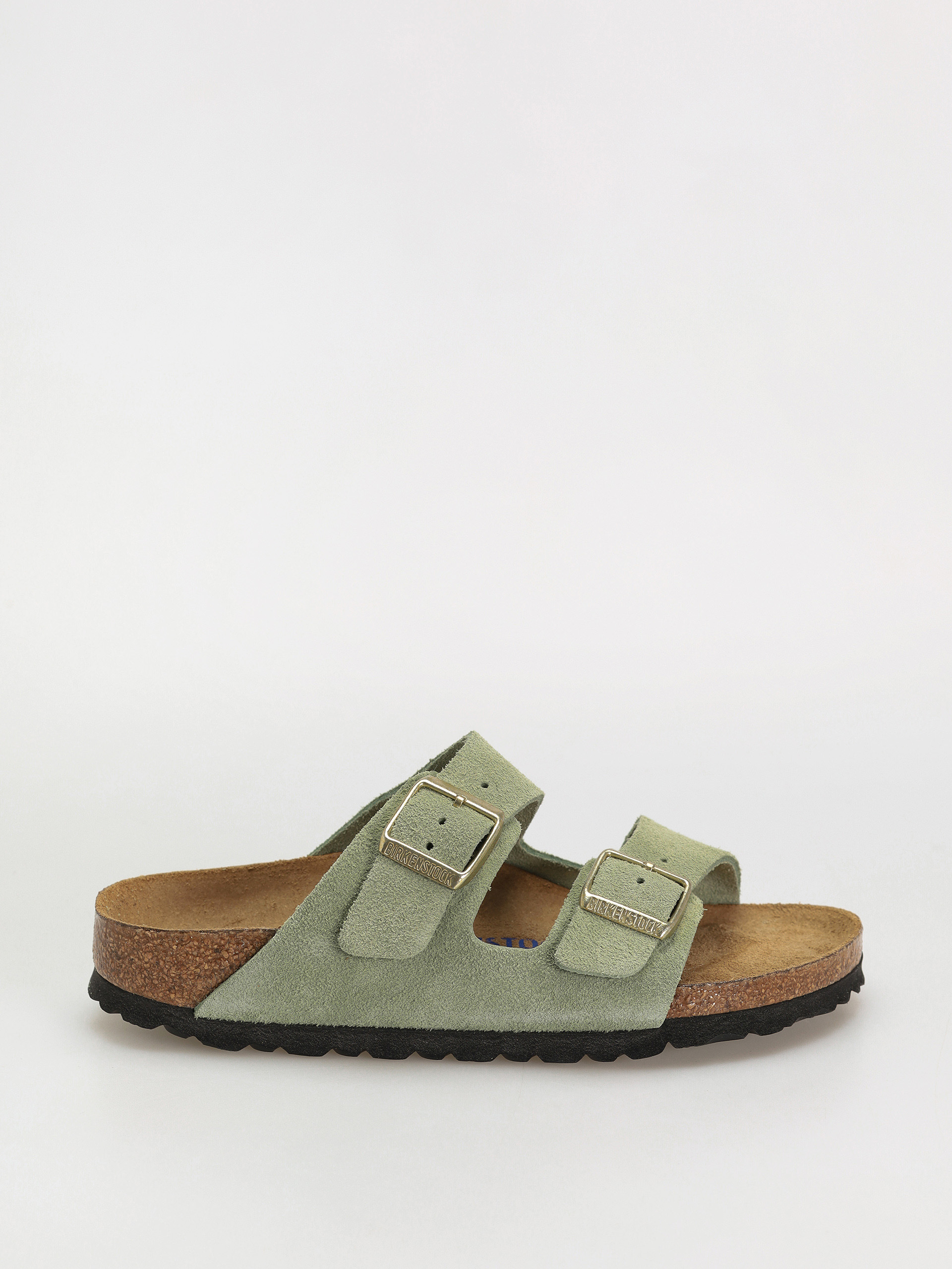 Birkenstock Arizona Soft Footbed Suede Leather Narrow Wmn Flip Flops green tea