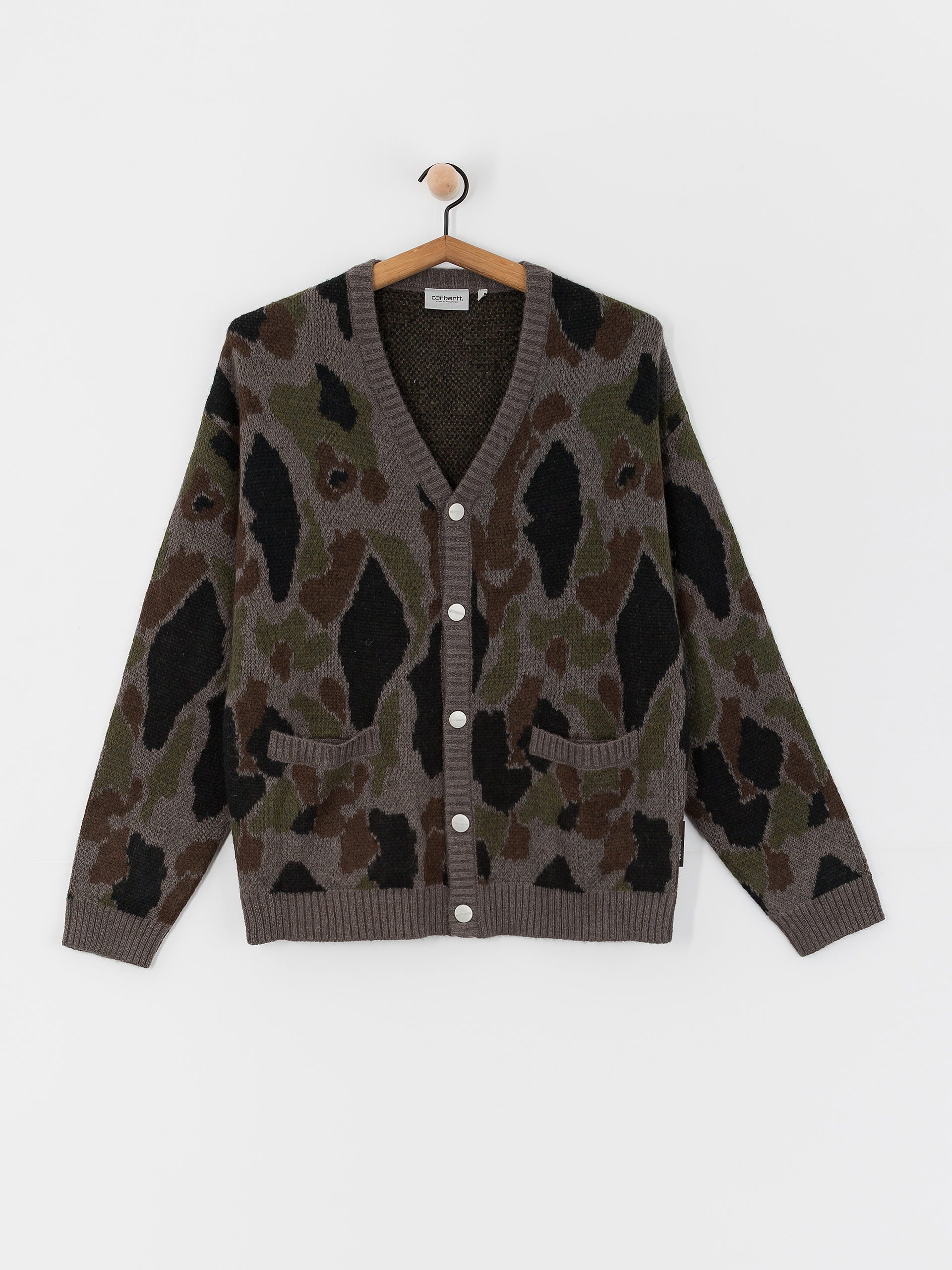 Carhartt WIP Merton Cardigan Sweater camo camo duck jacquard grey