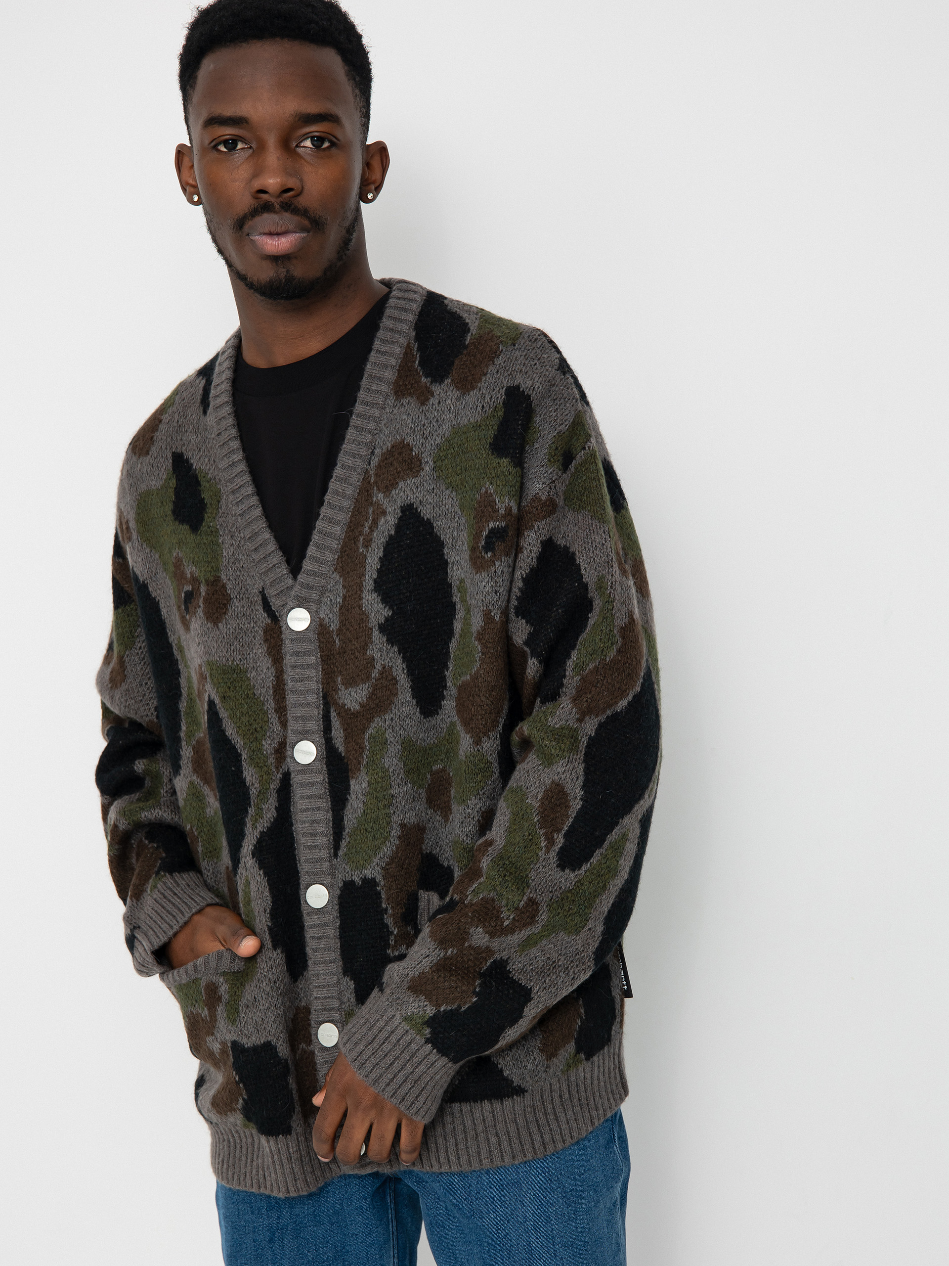 Carhartt WIP Merton Cardigan Pulli (camo duck jacquard/grey)