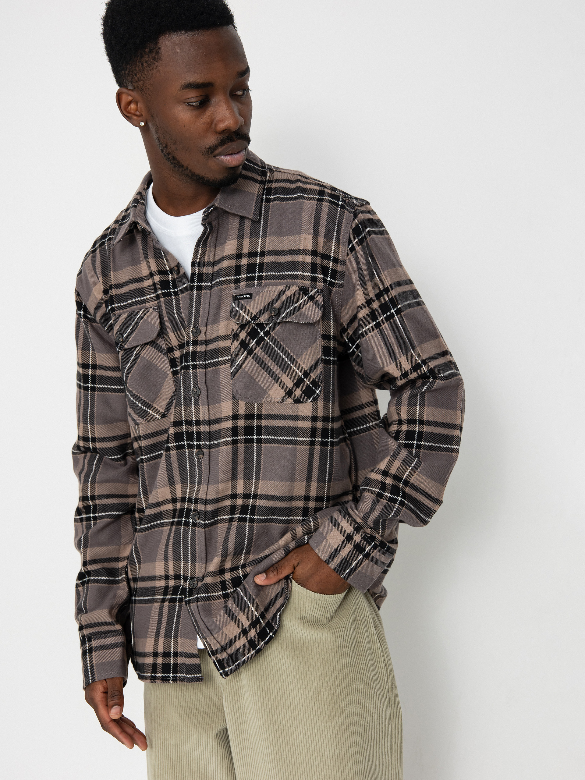 Brixton Bowery Flannel Ls Hemd (charcoal/black/cinder grey)