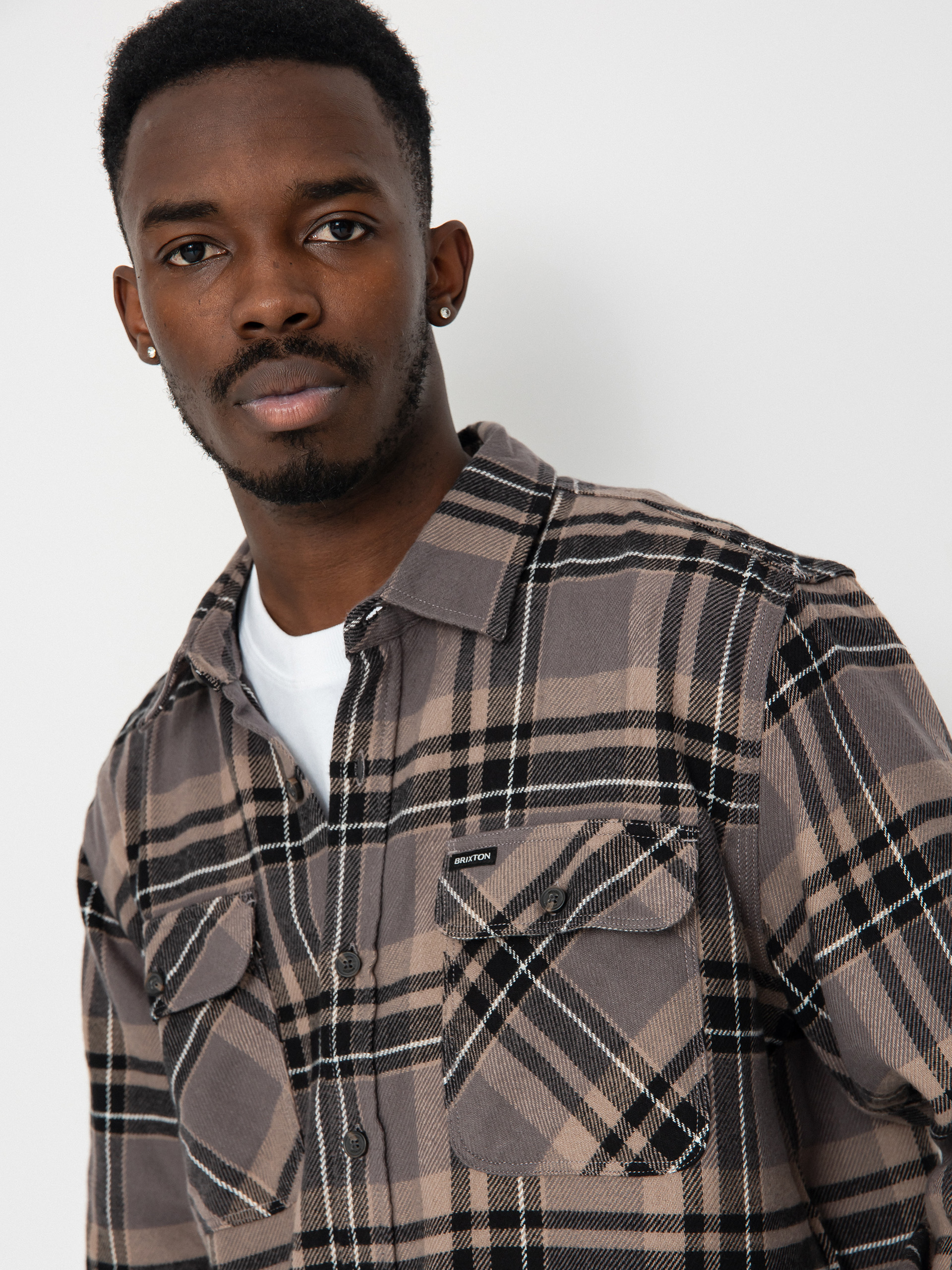 Brixton Bowery Flannel Ls Shirt (charcoal/black/cinder grey)