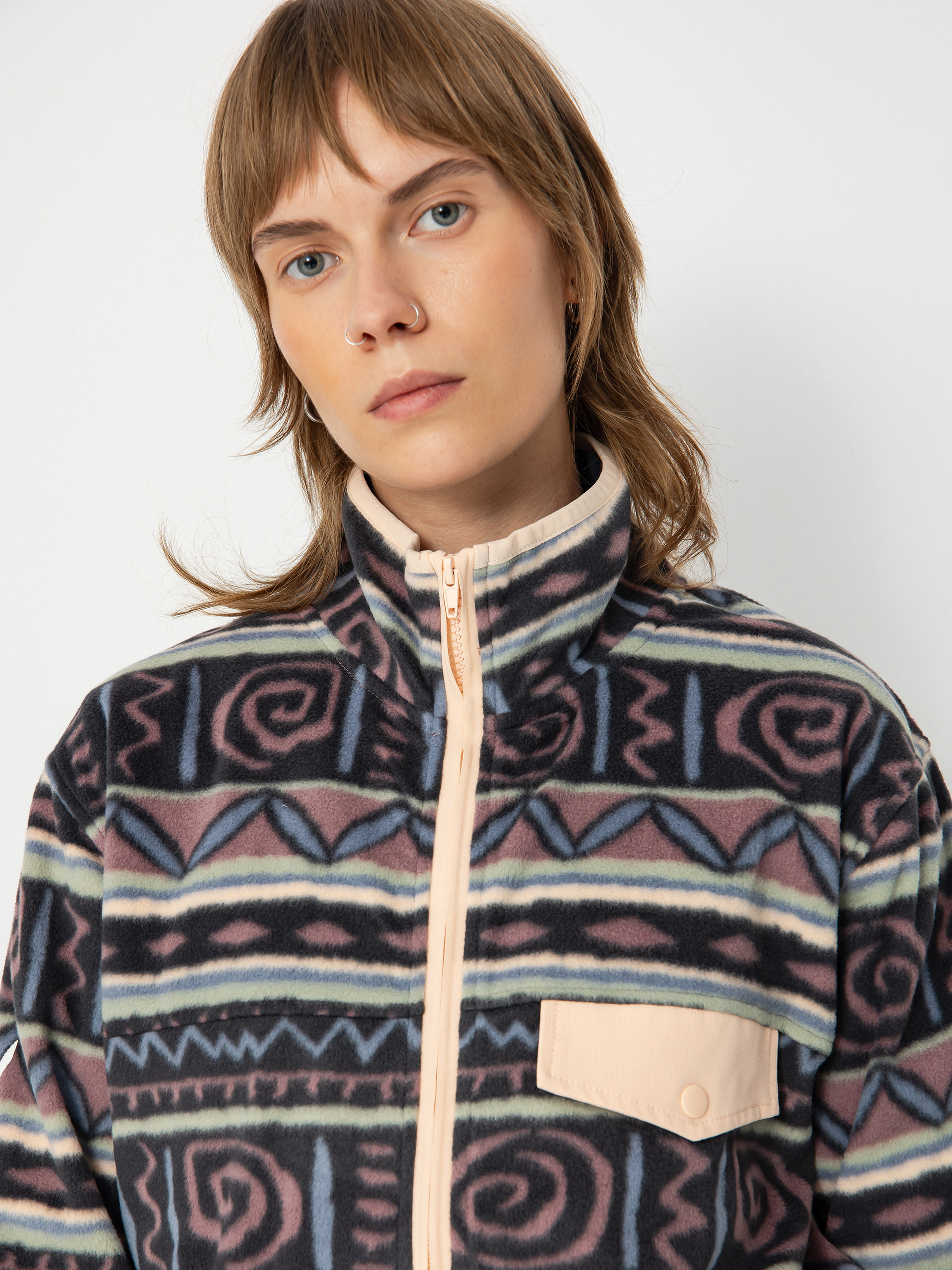 Womens Quiksilver Fleece  Uni FZ Polar Fleece (grape shake heritage stripe 64)