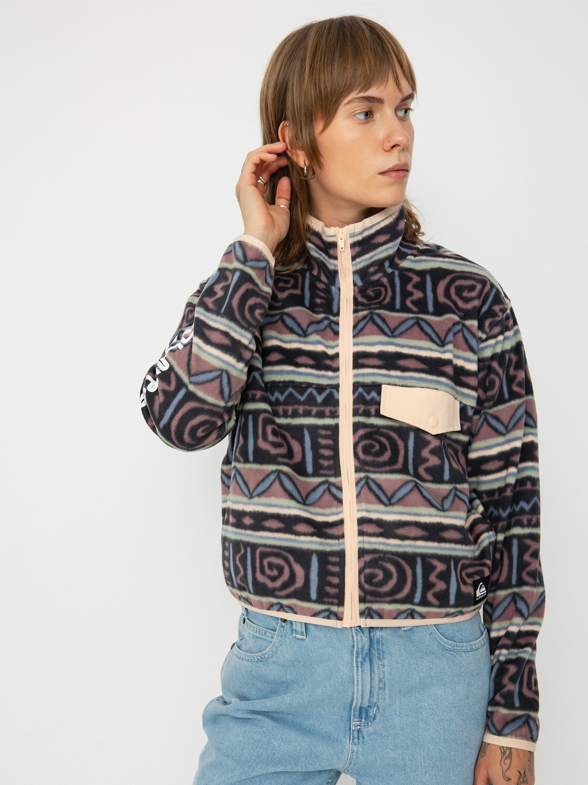 Damen Quiksilver Fleece Jacke Uni FZ Polar Fleece (grape shake heritage stripe 64)