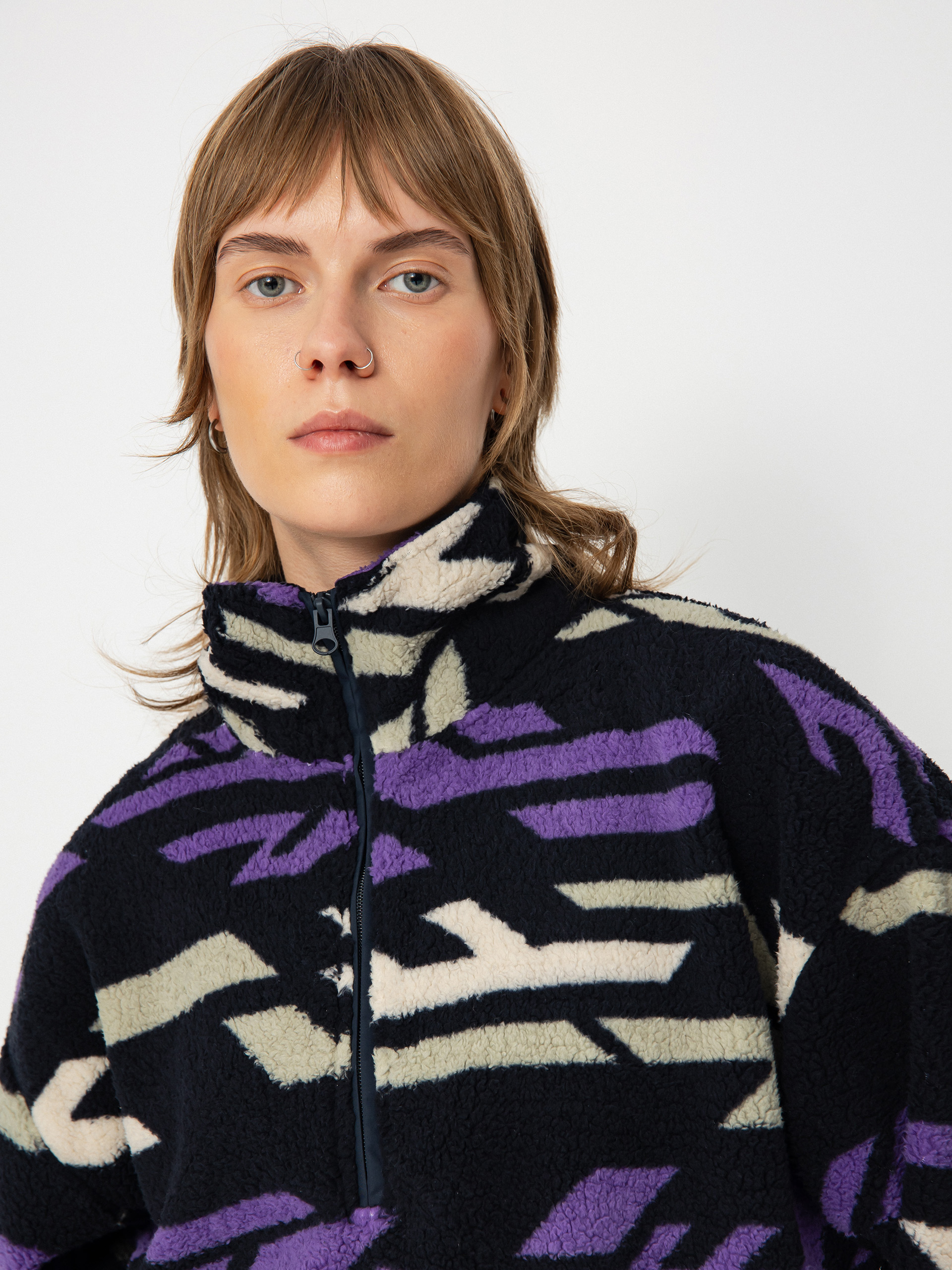 Damen Iriedaily Arkta Teddy Troyer Fleece Jacke (midnight)