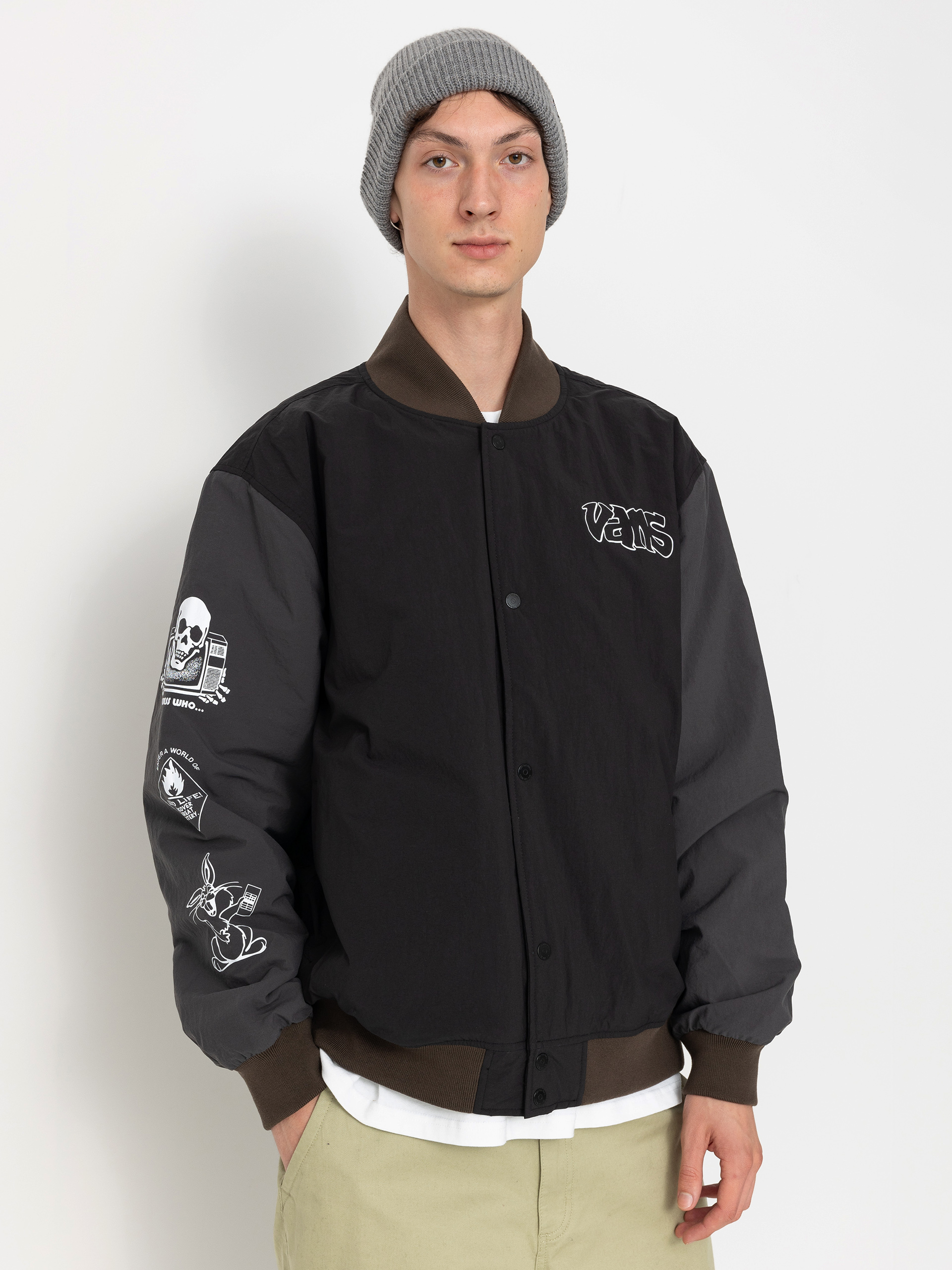 【VANS】 Crazy Eddy Baseball Jacket ★ Jackets Vans Crazy Eddy Baseball Jacket Black/ Asphalt | Queens
