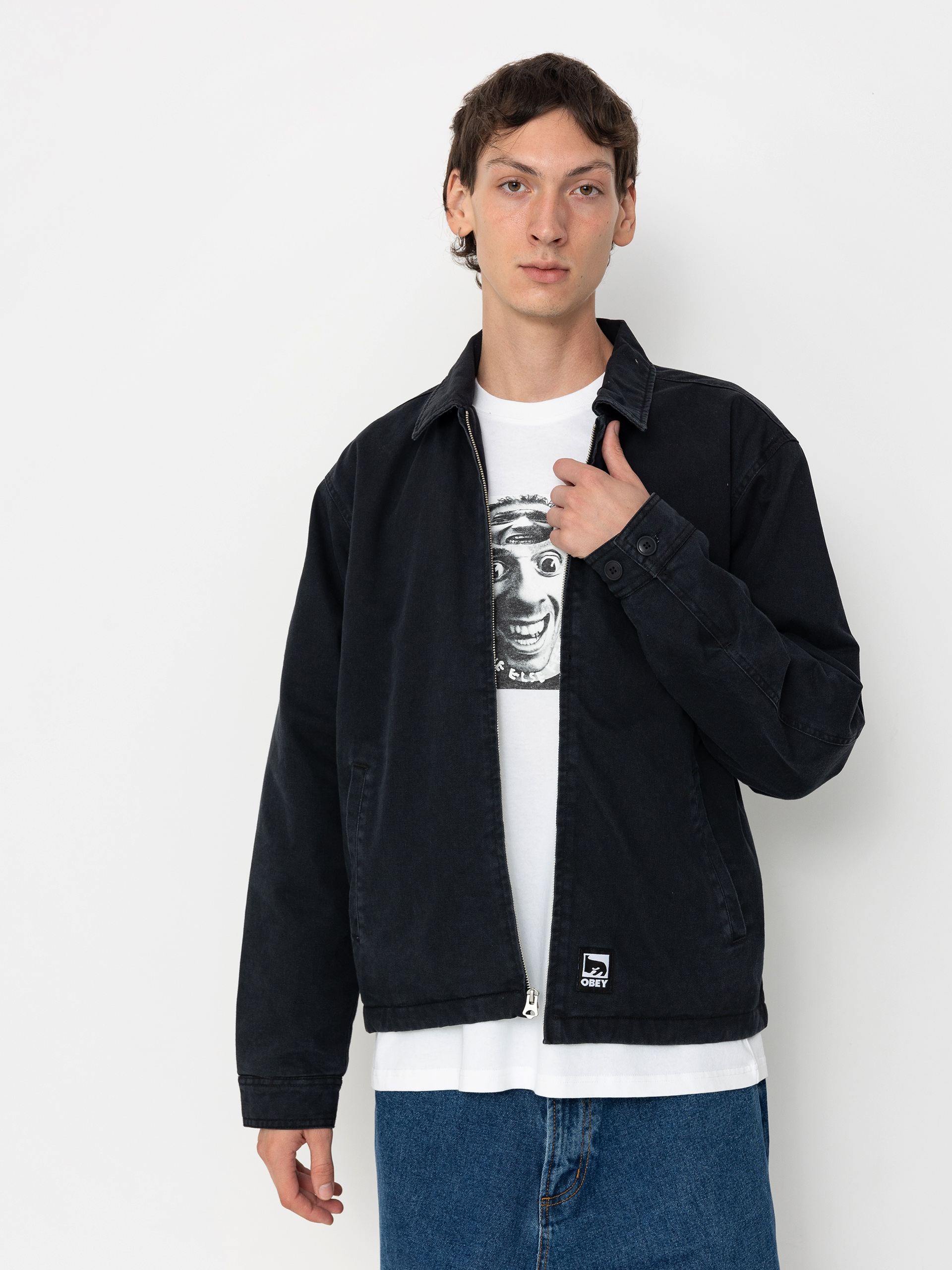 OBEY Head Jazz Zip Up Jacke (digital black faded wash)