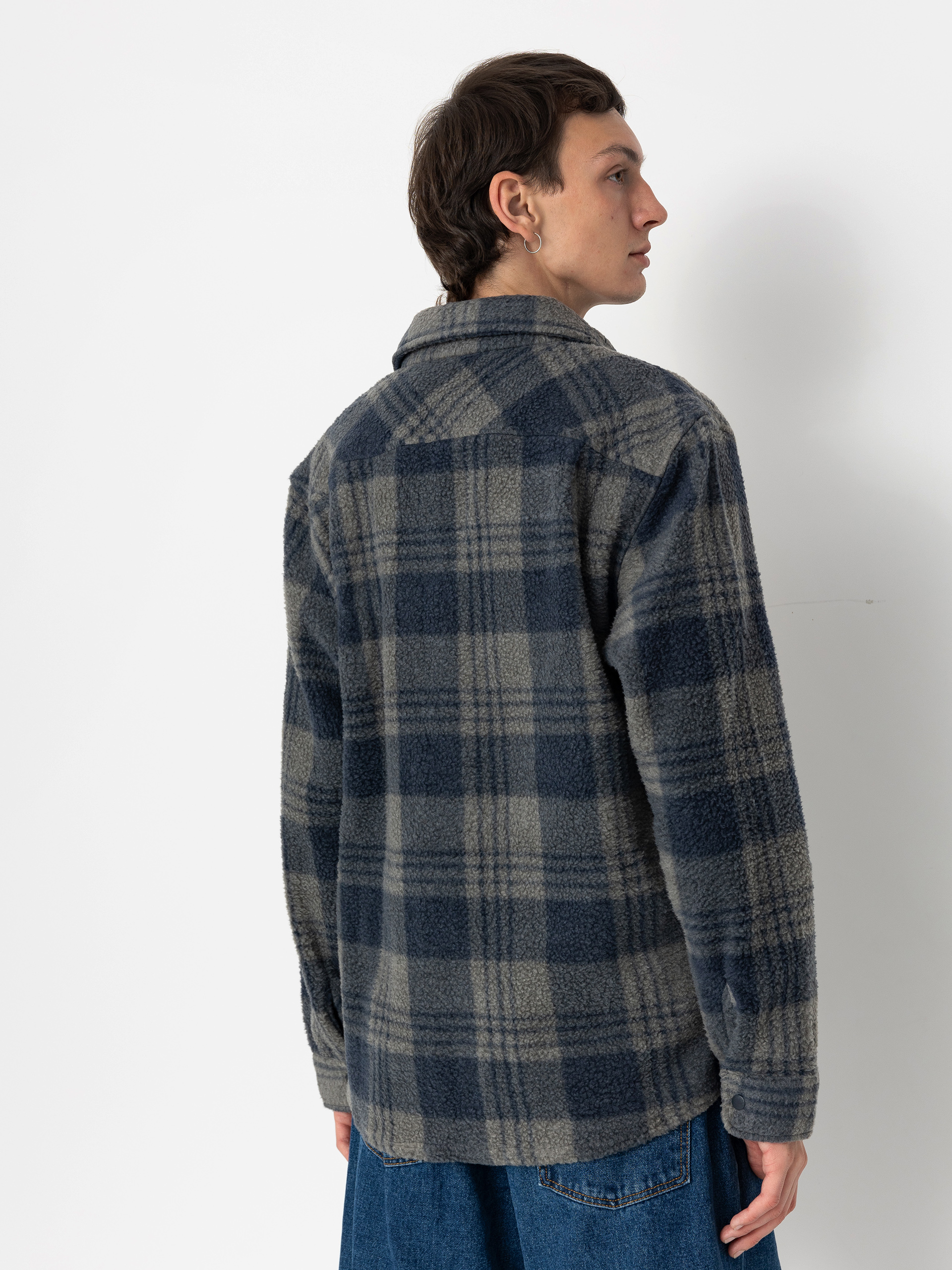 Brixton Bowery Arctic Stretch Ls Shirt (washed navy/beige plaid)