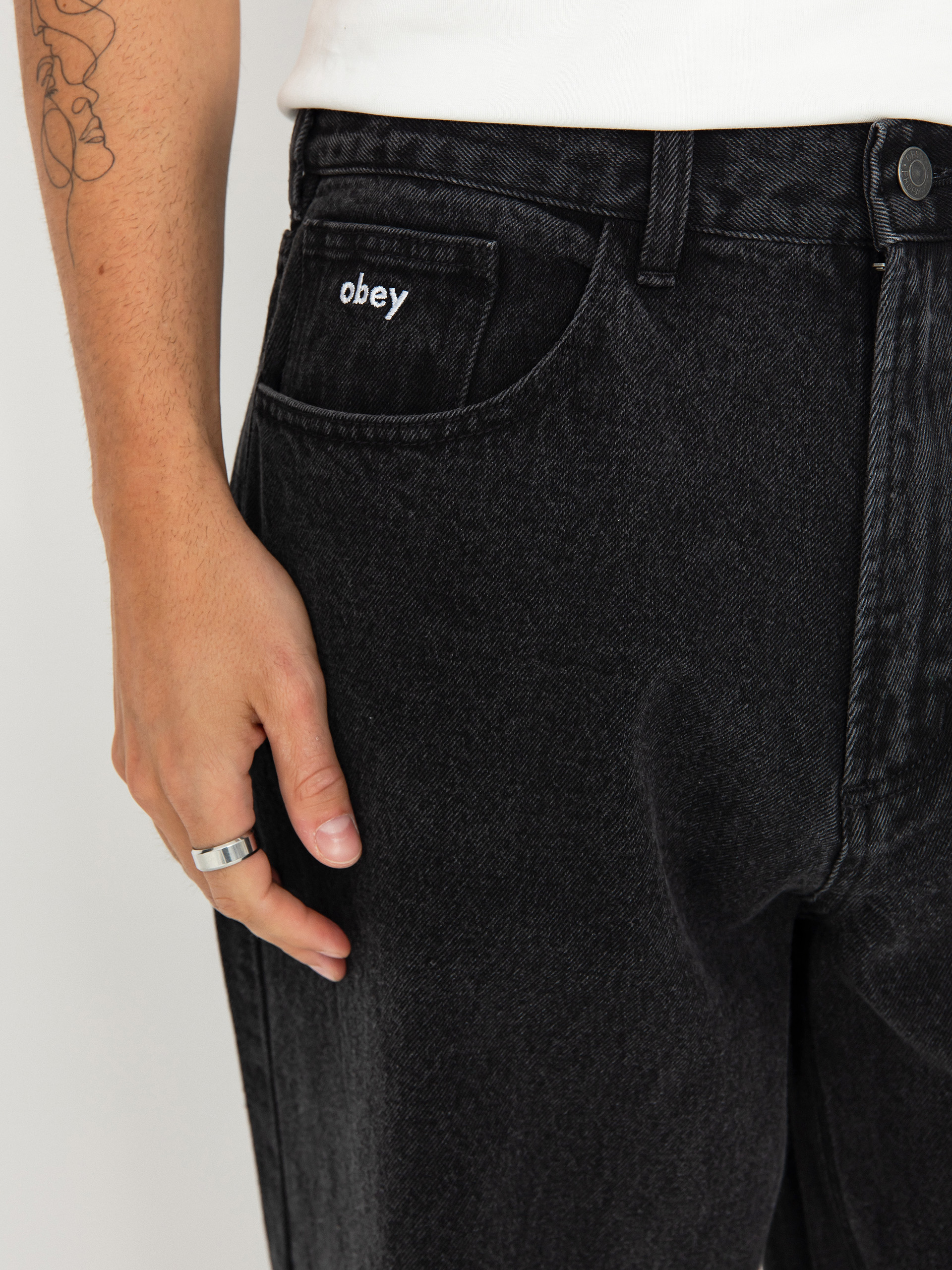 OBEY Bigwig Baggy Denim Hose (faded black)