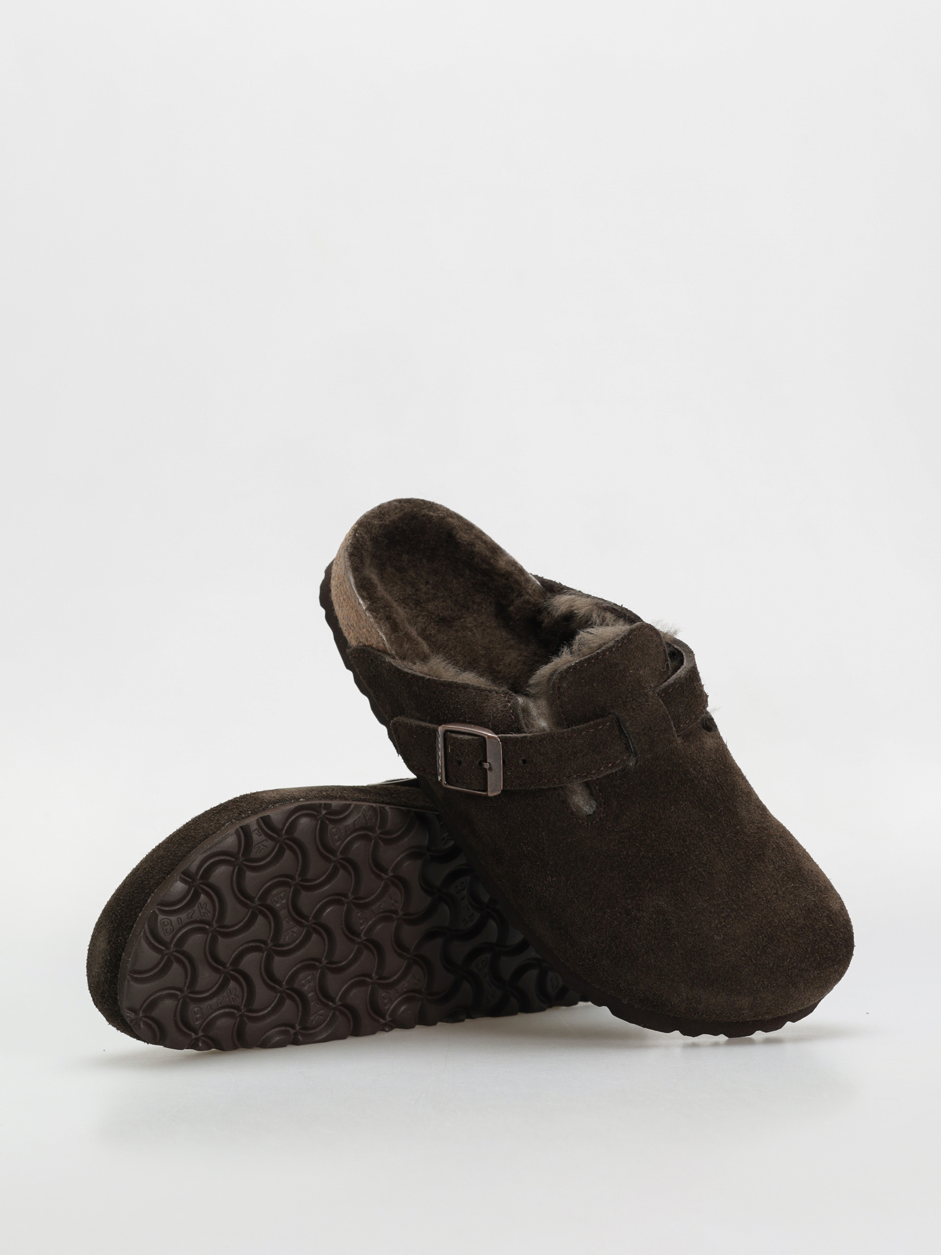 Birkenstock Boston Shearling Suede Leather Fur Narrow Wmn Flip Flops (mocha)
