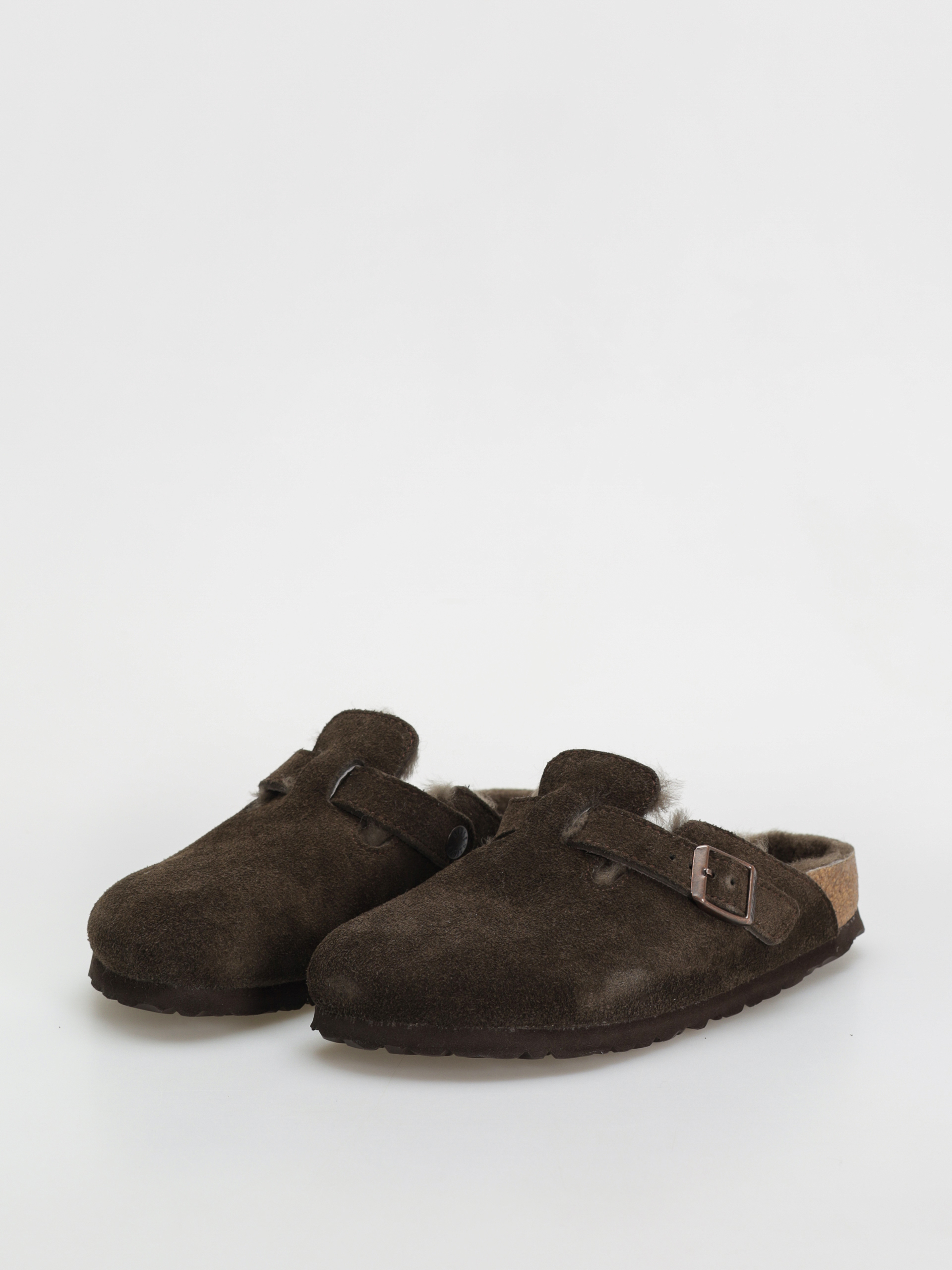 Birkenstock Boston Shearling Suede Leather Fur Narrow Wmn Flip Flops (mocha)