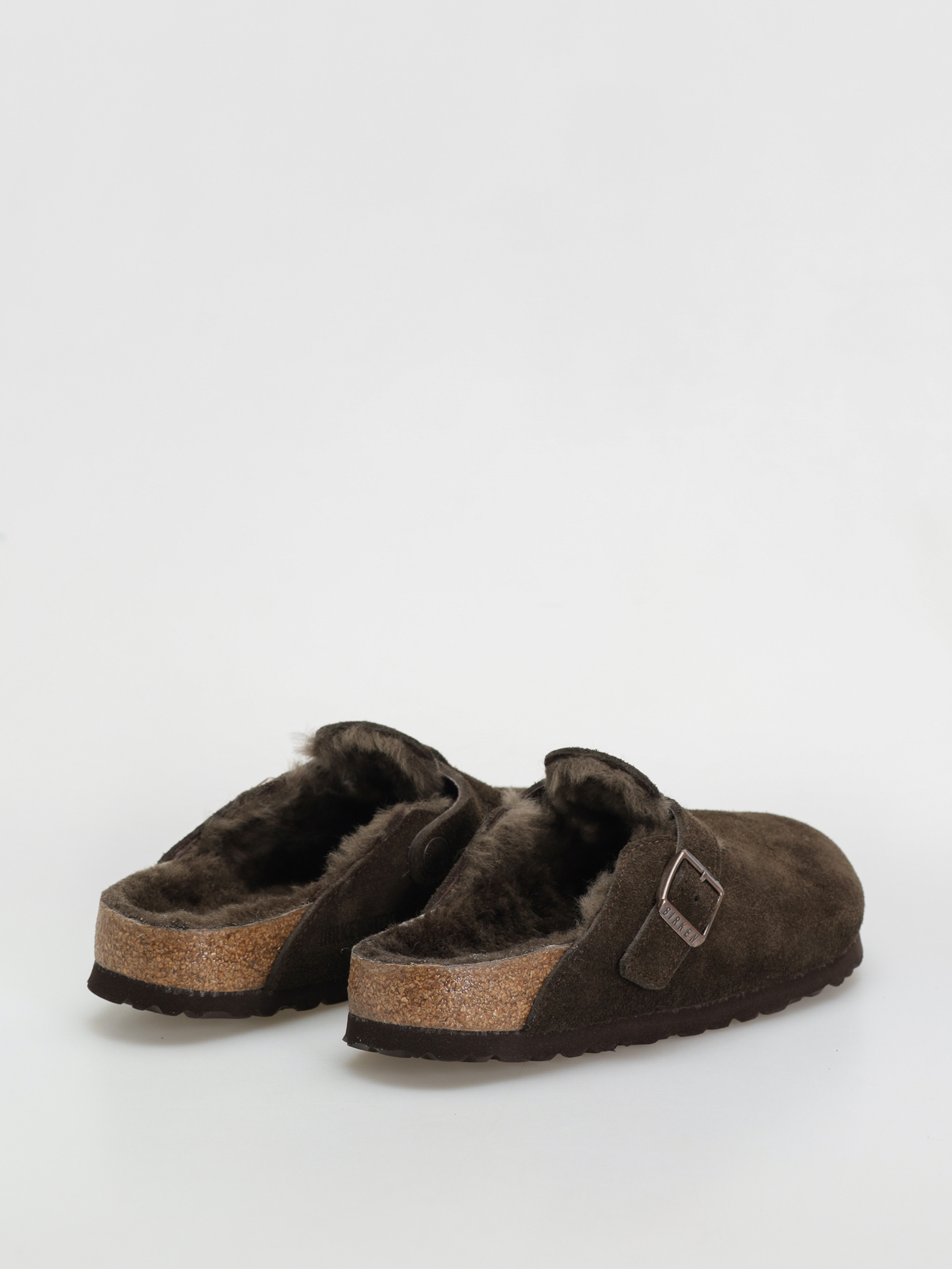 Birkenstock Boston Shearling Suede Leather Fur Narrow Wmn Flip Flops (mocha)