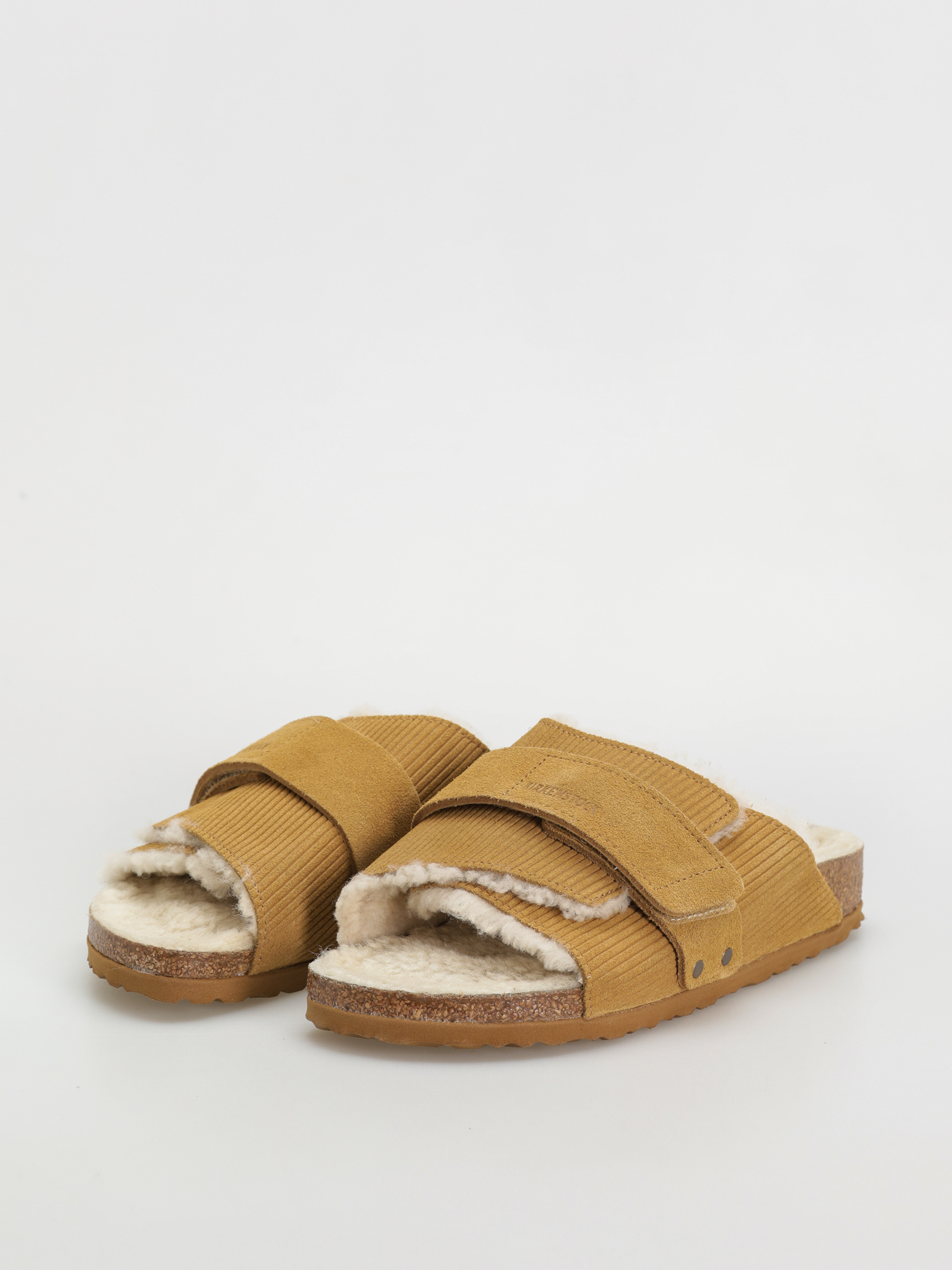 Birkenstock Kyoto Shearling Suede Leather Fur Narrow Wmn Flip Flops (corduroy cork brown)