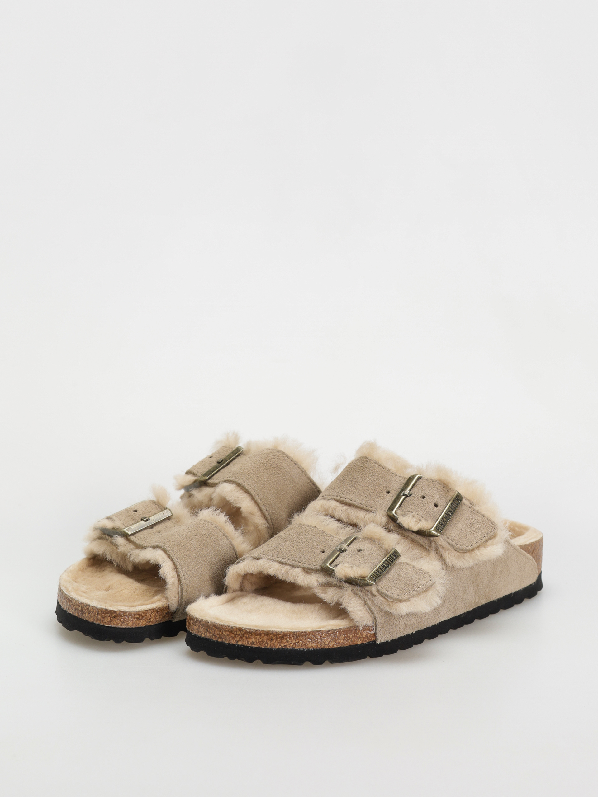 Birkenstock Arizona Shearling Suede Leather Fur Narrow Flip-flops Wmn (taupe)