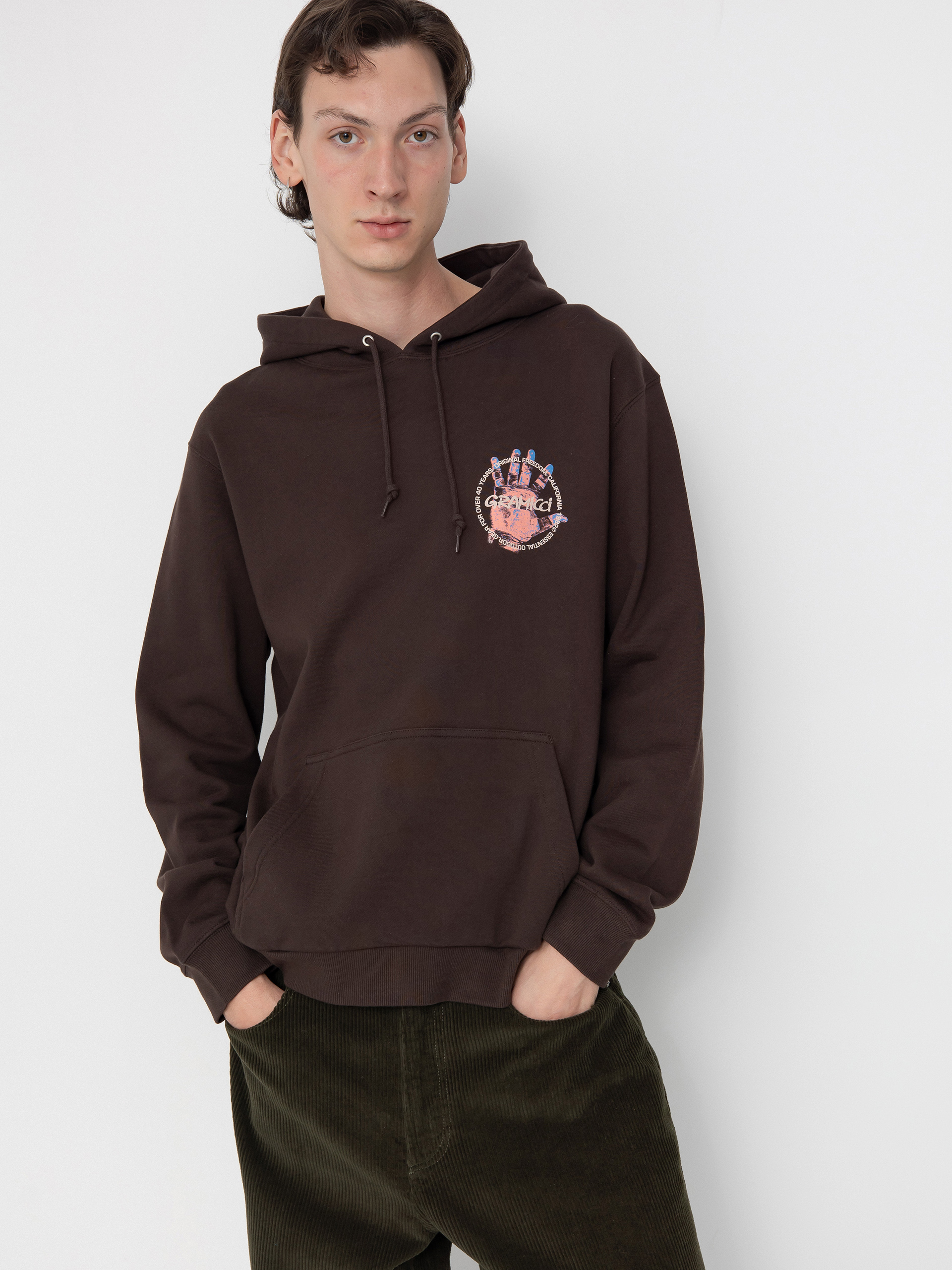 【kamu0300】ダークブラウン Gramicci Hoodie Climber'S Hand HD - brown (dark brown)