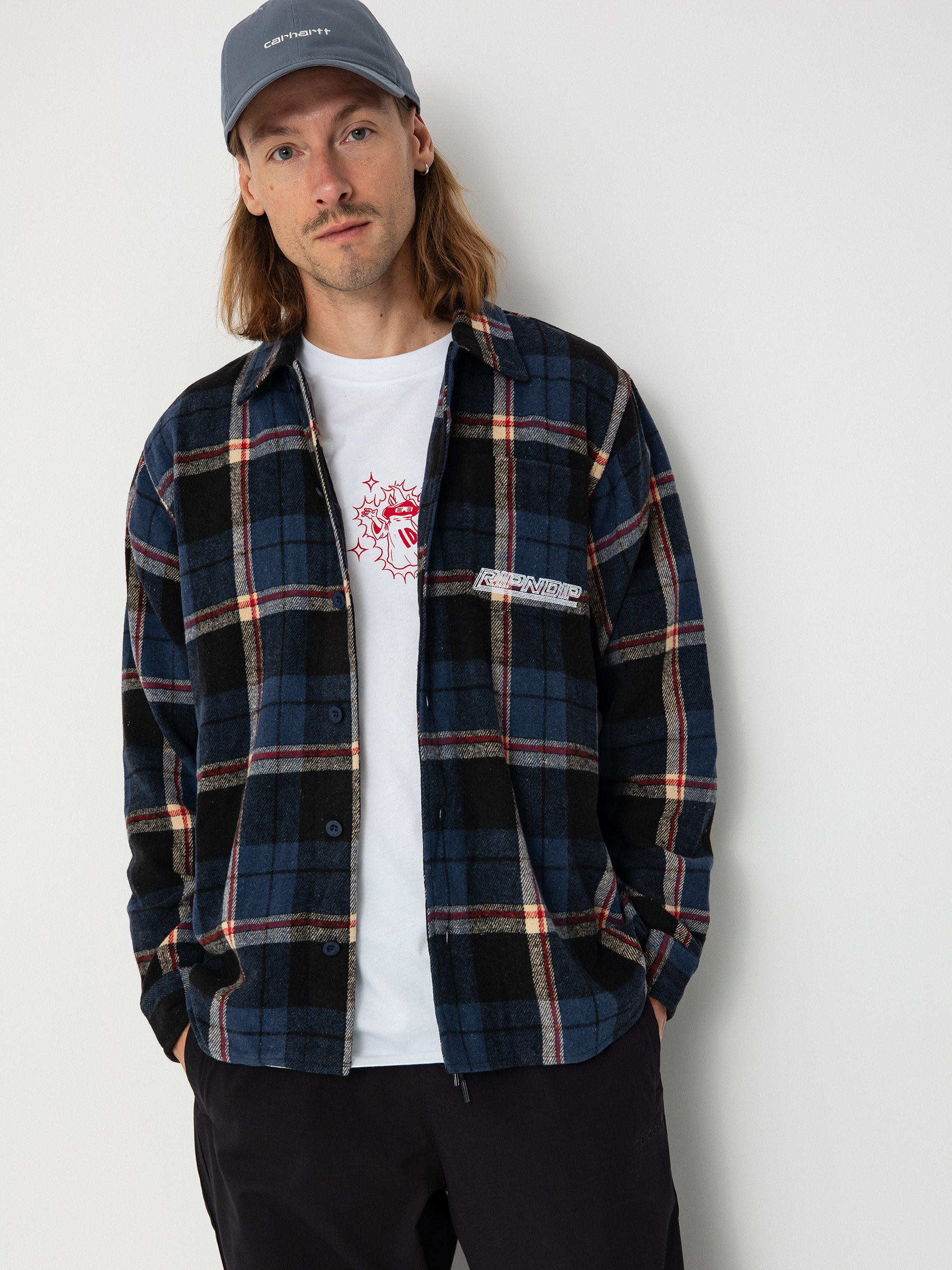 RipNDip Shirt Robo Button Up Flannel (navy)