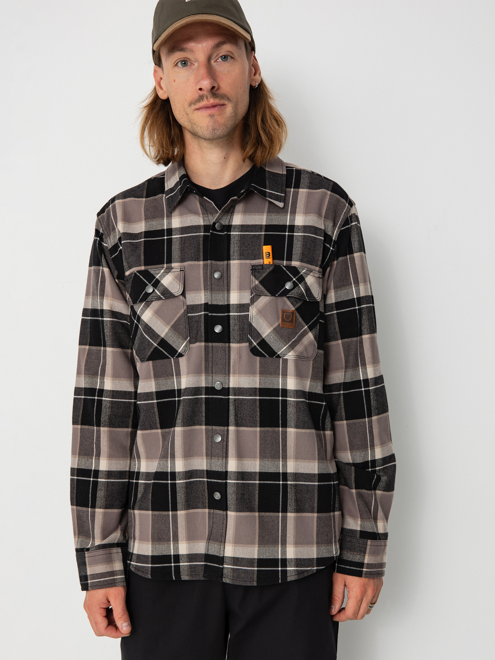 Brixton Shirt Builders Bowery Str Wr Ls - grey (black/charcoal/beige)