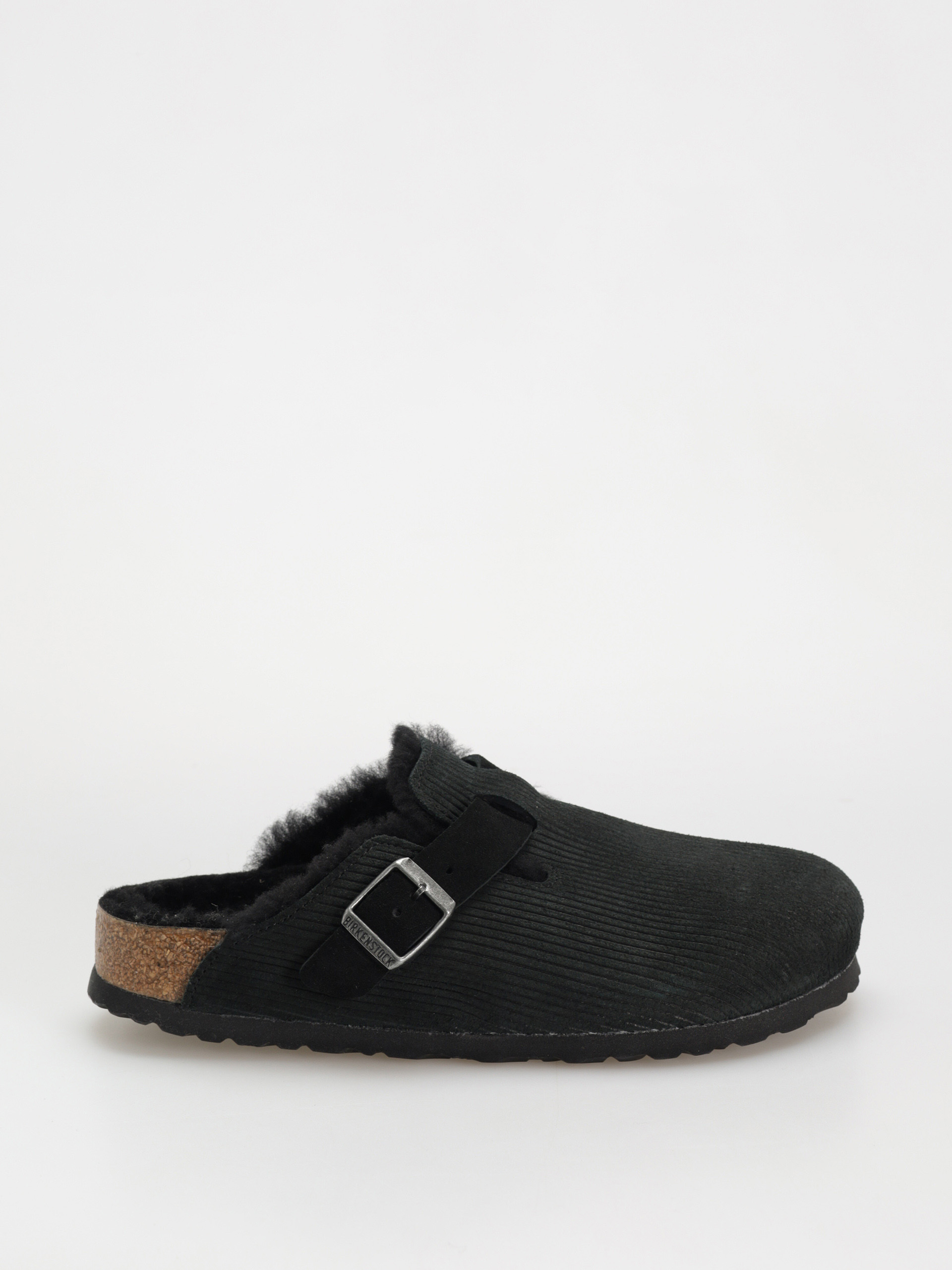 Birkenstock Boston VL Fell Suede Leather Fur Narrow Wmn Flip-flops (corduroy black)