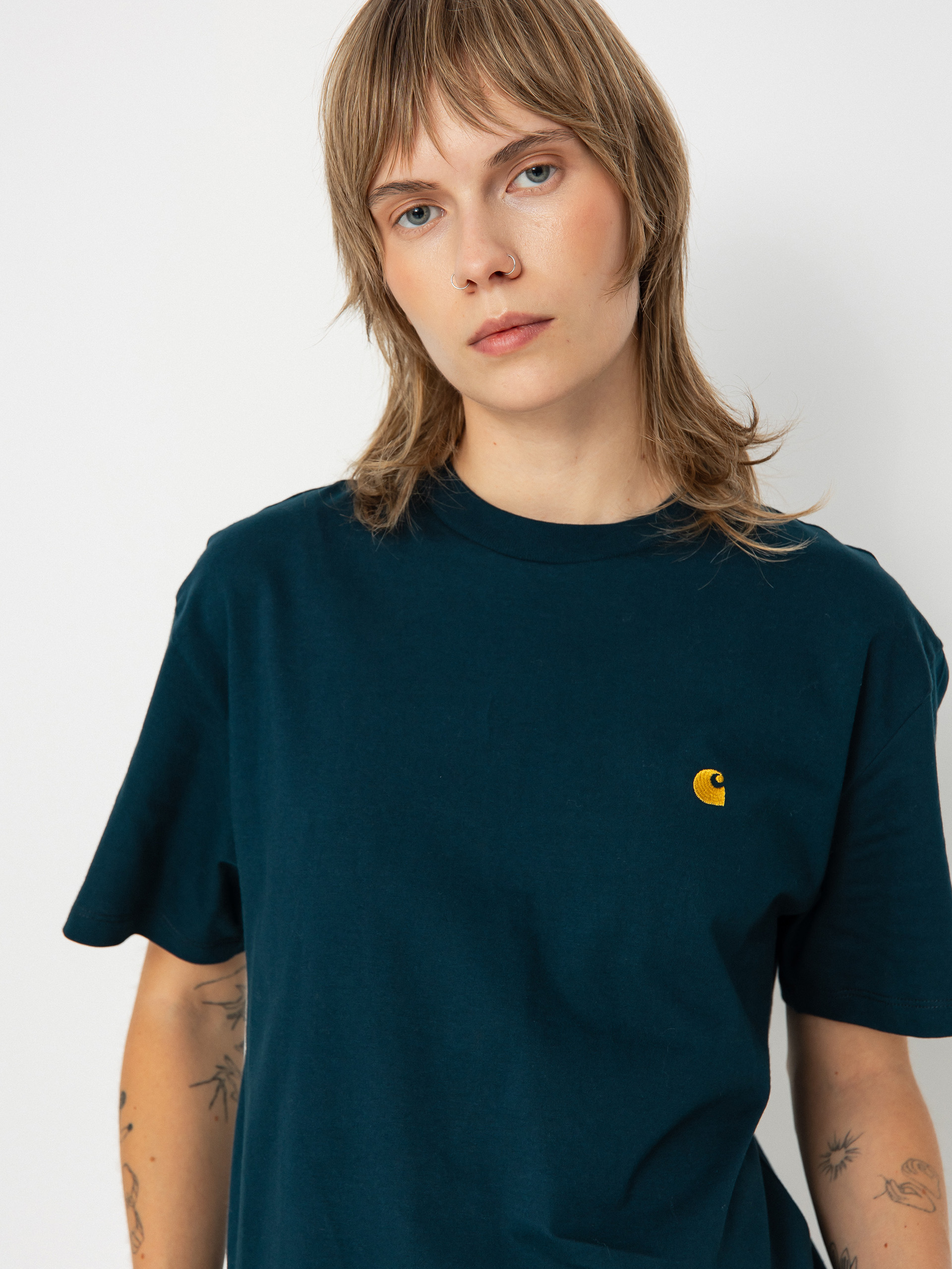 Carhartt WIP Chase Wmn T-Shirt - blue, green (duck blue/gold)