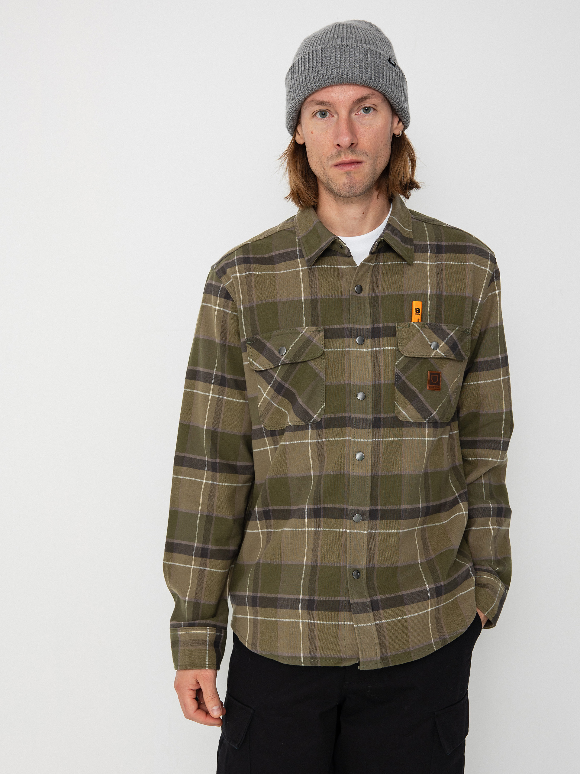 Brixton Bowery L/S Fleece Flannel Shirt Olive M シャツ Bowery L/S Flannel - Ivy Green, Olive Surplus, and Black