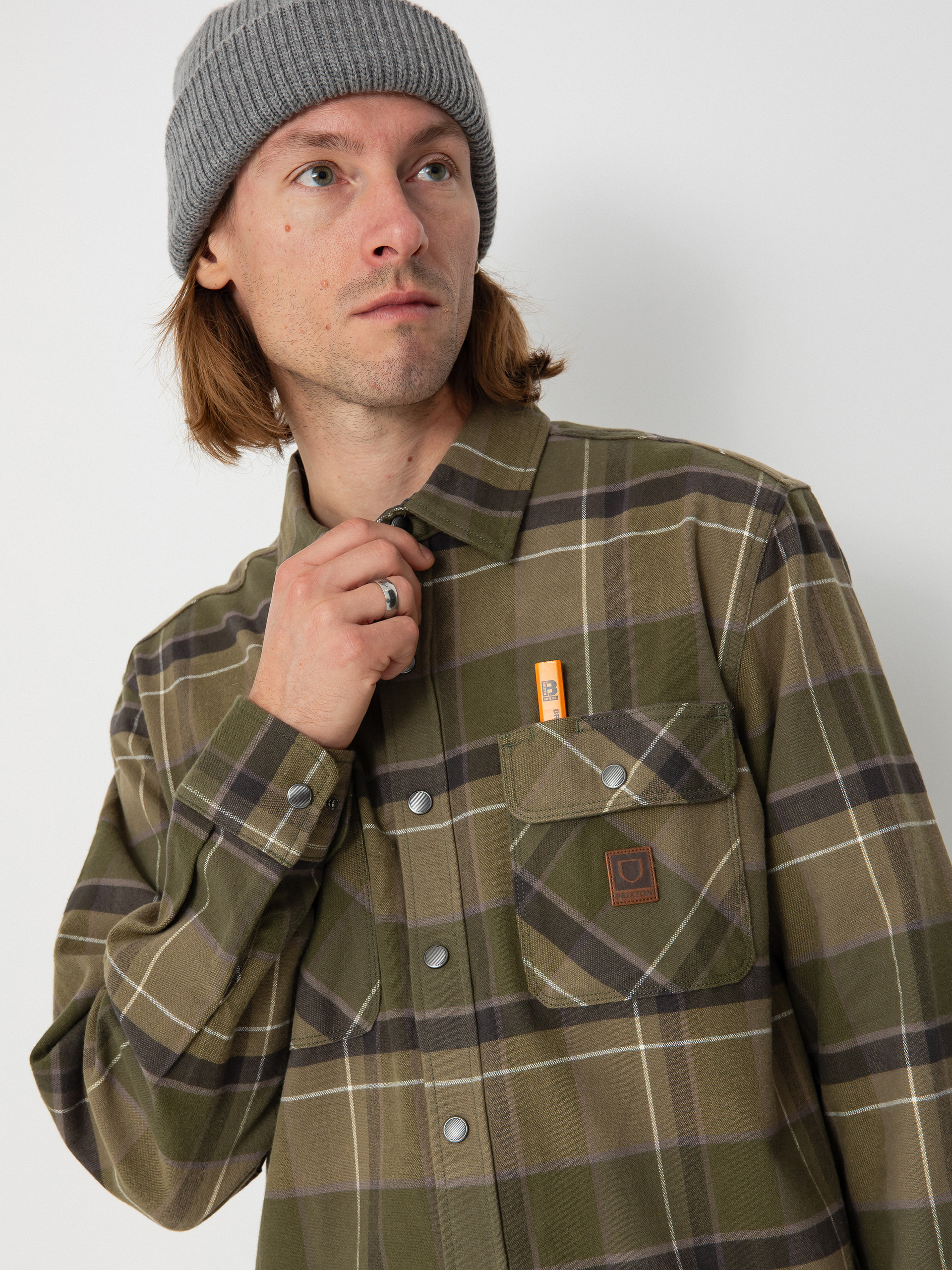 Brixton Shirt Builders Bowery Str Wr Ls (dill/olive surplus/washed blac)