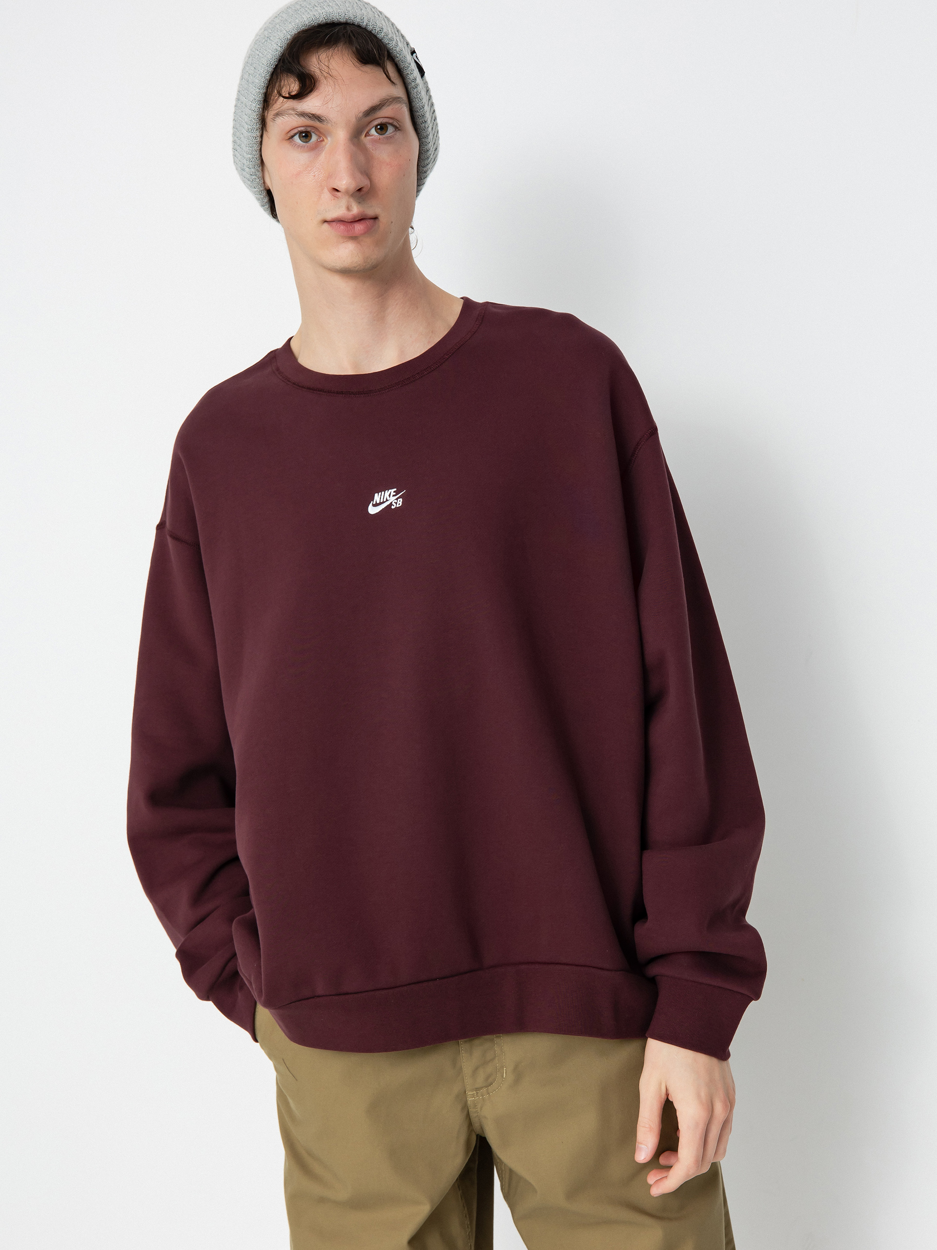 Nike SB Essential Logo Crew Sweatshirt - grey (burgundy crush/white)