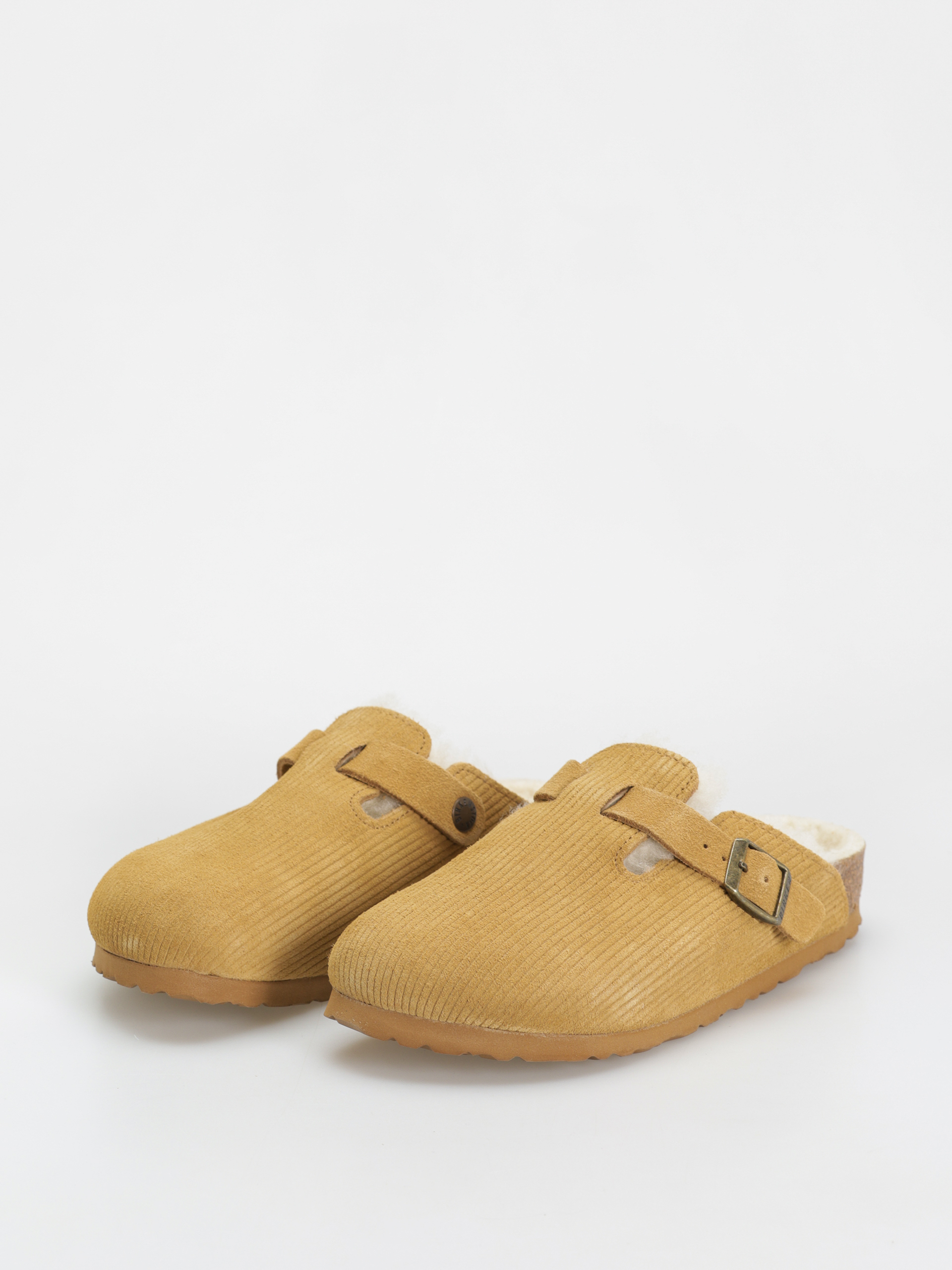 Birkenstock Boston VL Fell Suede Leather Fur Narrow Wmn Flip-flops (corduroy cork brown)