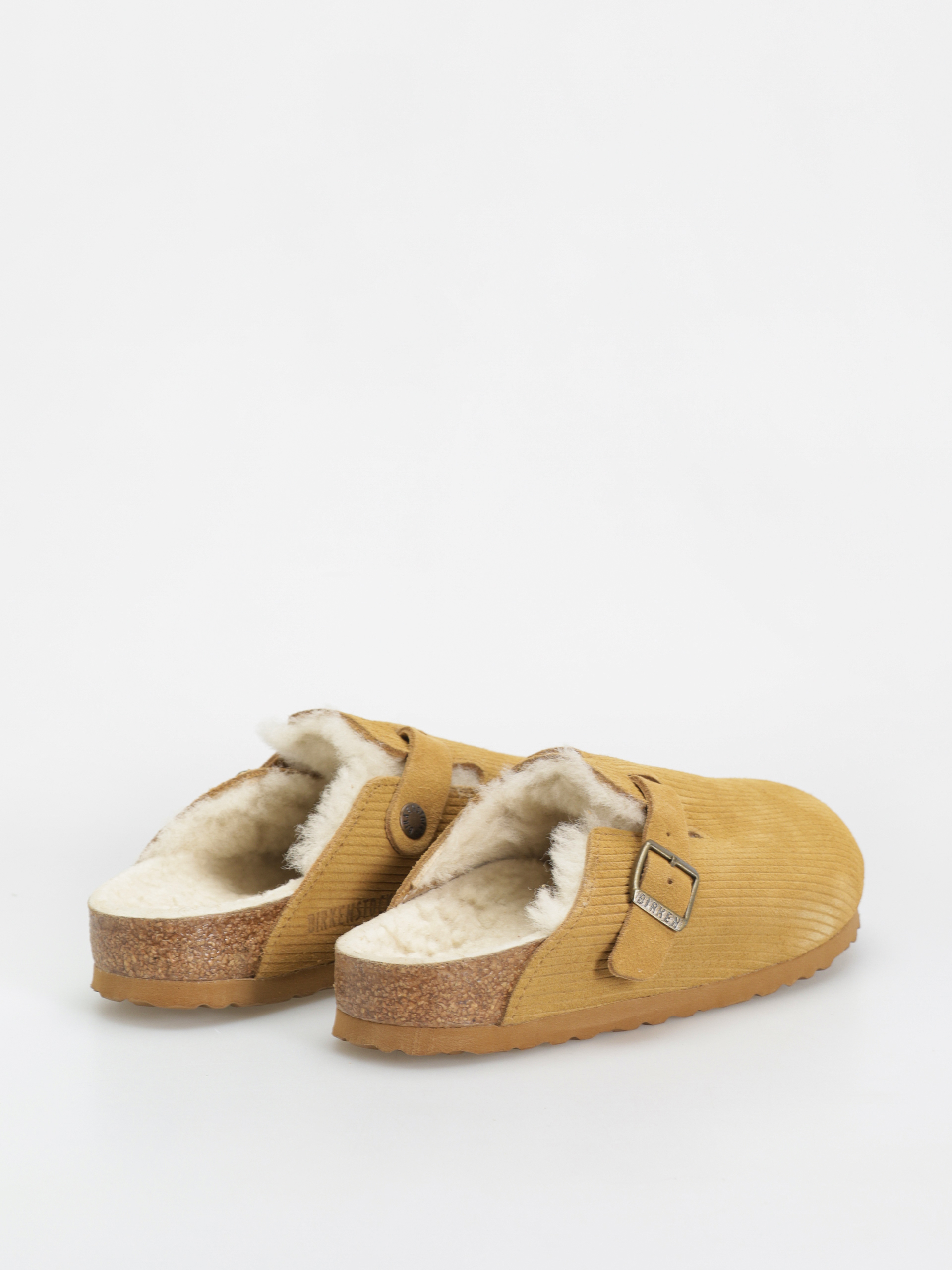 Birkenstock Boston VL Fell Suede Leather Fur Narrow Wmn Flip Flops (corduroy cork brown)