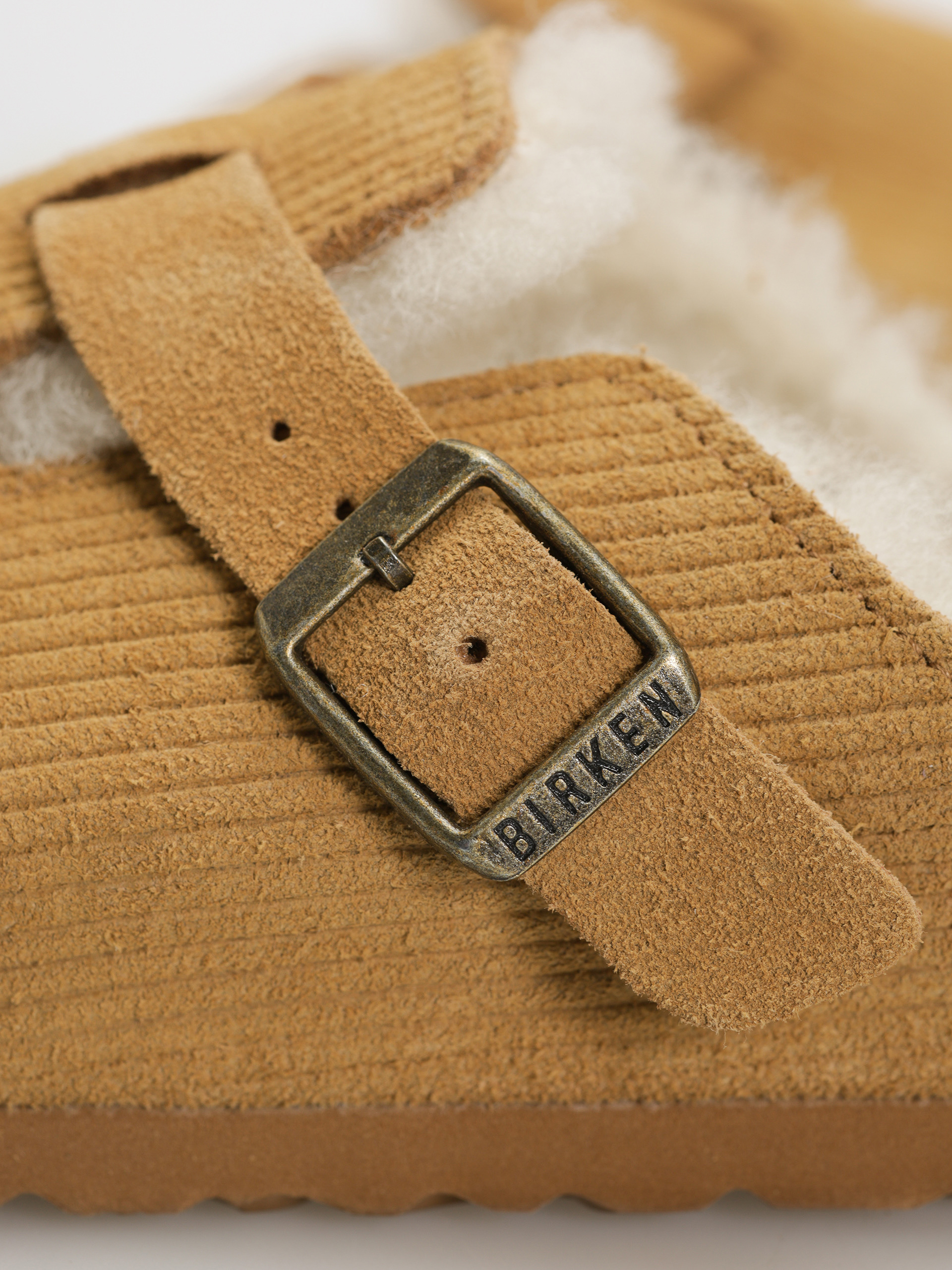 Birkenstock Boston VL Fell Suede Leather Fur Narrow Wmn Flip Flops (corduroy cork brown)