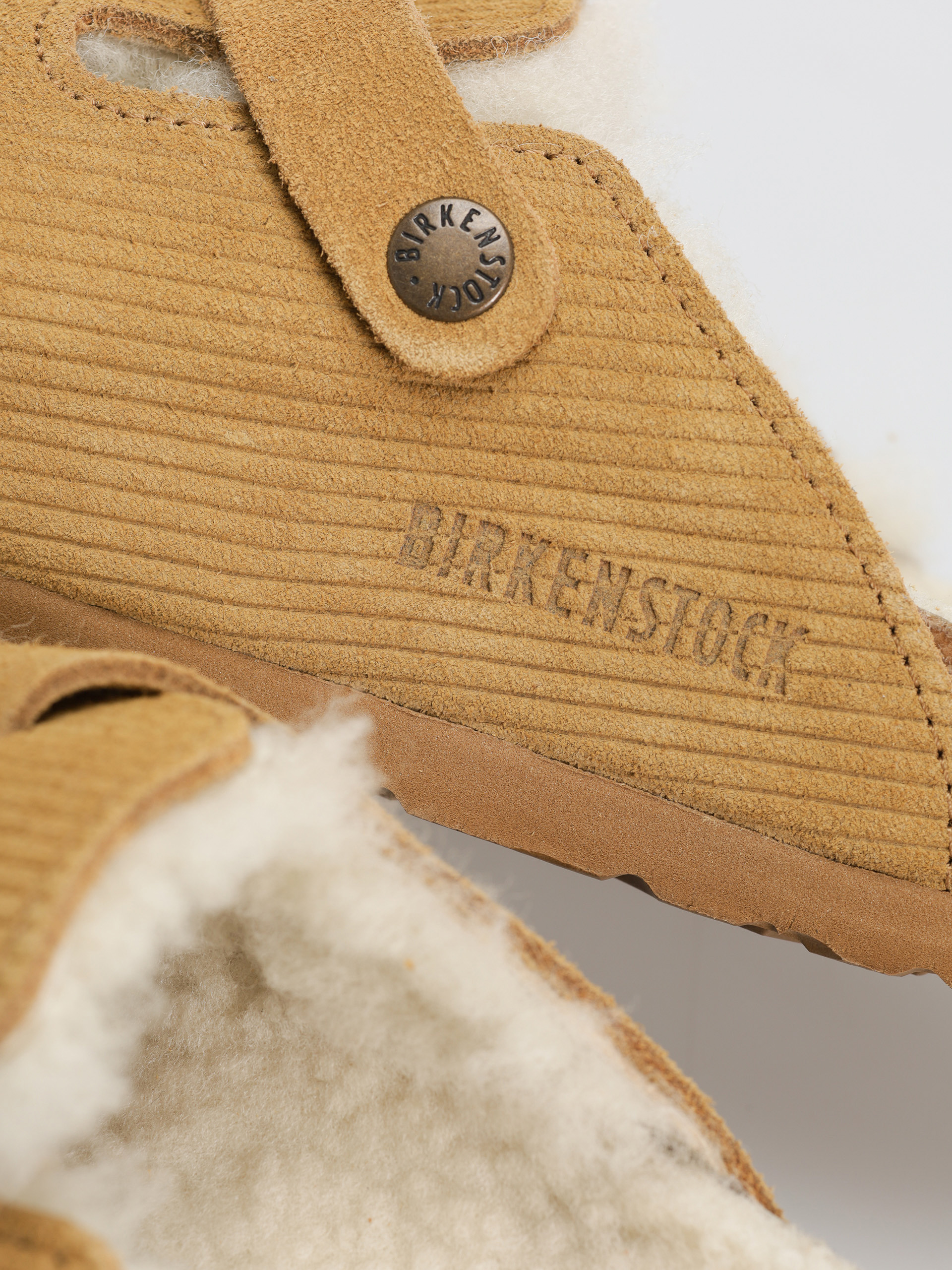 Birkenstock Boston VL Fell Suede Leather Fur Narrow Wmn Flip Flops (corduroy cork brown)