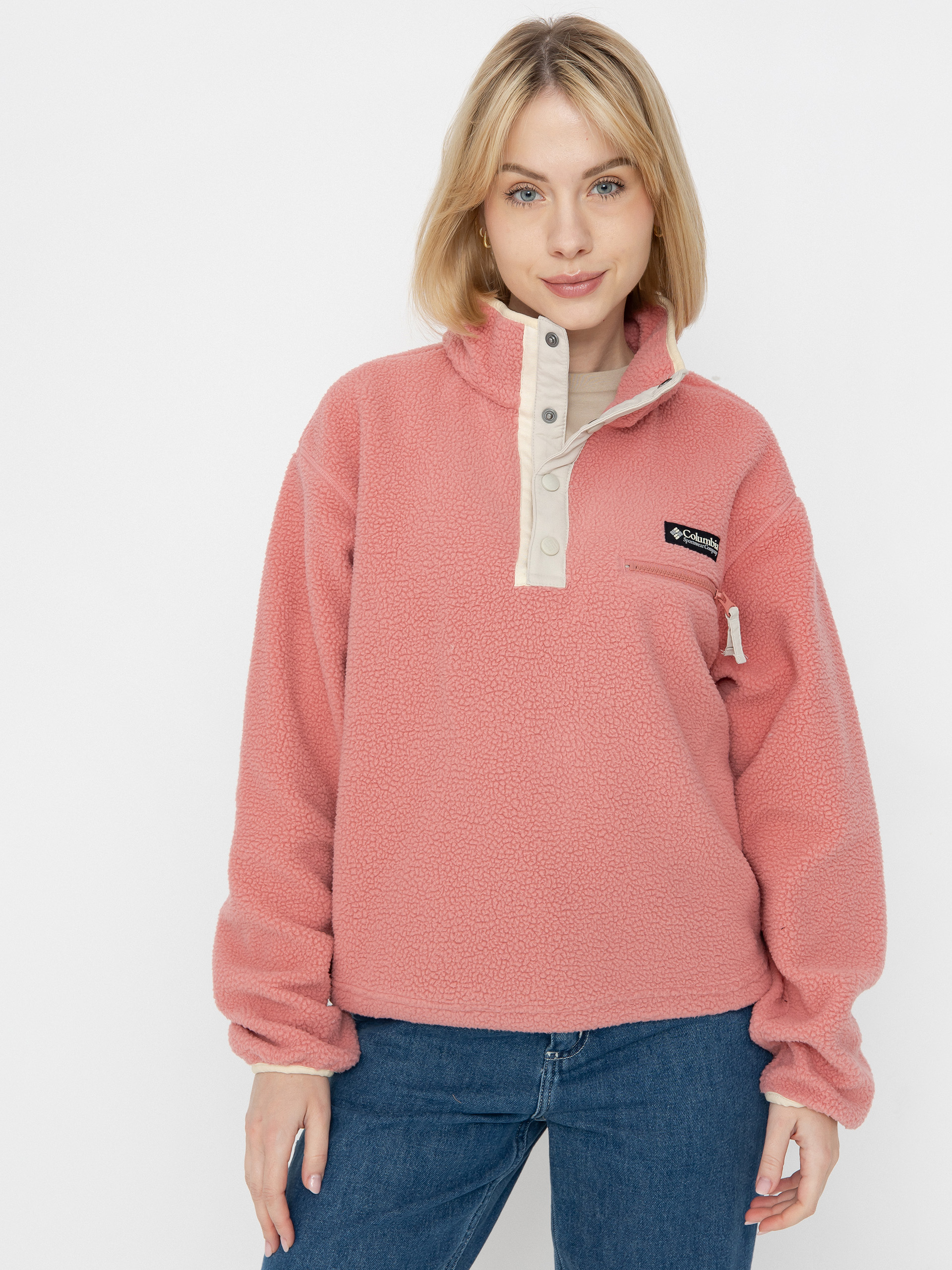 Womens Columbia Helvetia II Cropped Half Snap Fleece  (pink agave)