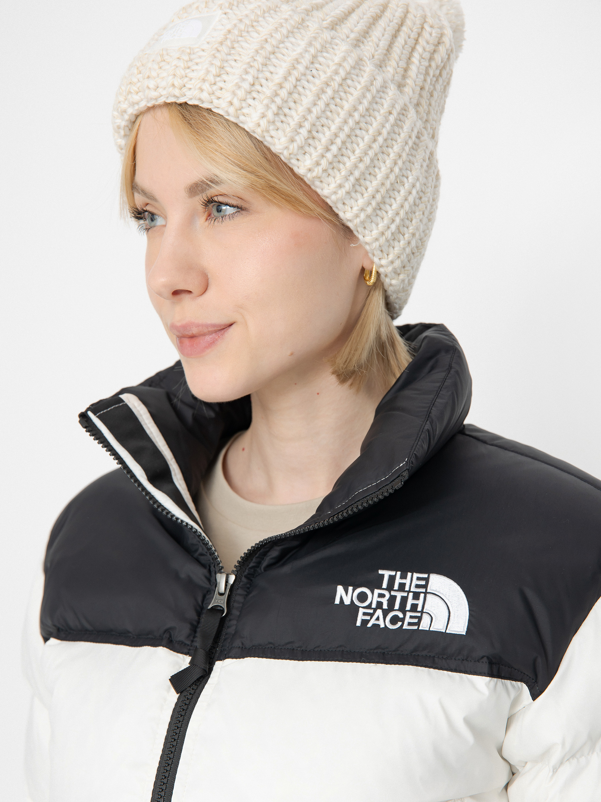 The North Face Jacke Nuptse Short Wmn (white dune/tnf black)