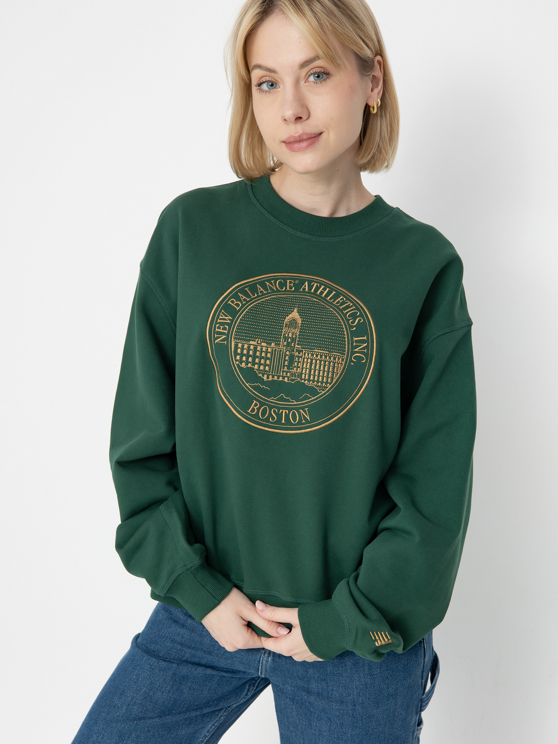 New Balance Sweatshirt Athletics French Terry Oversized Crest Crew Wmn (nightwatch green)