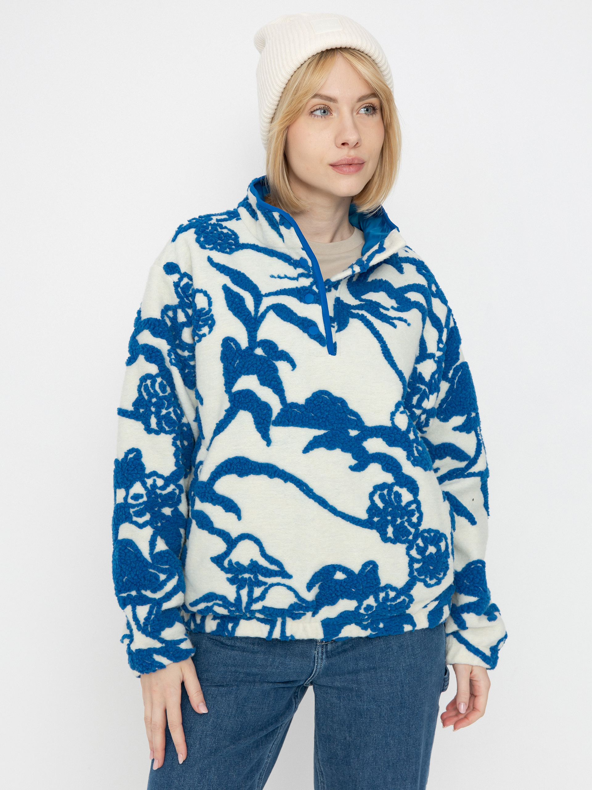 OBEY Fleece Scenic Mock Wmn white blue cream multi