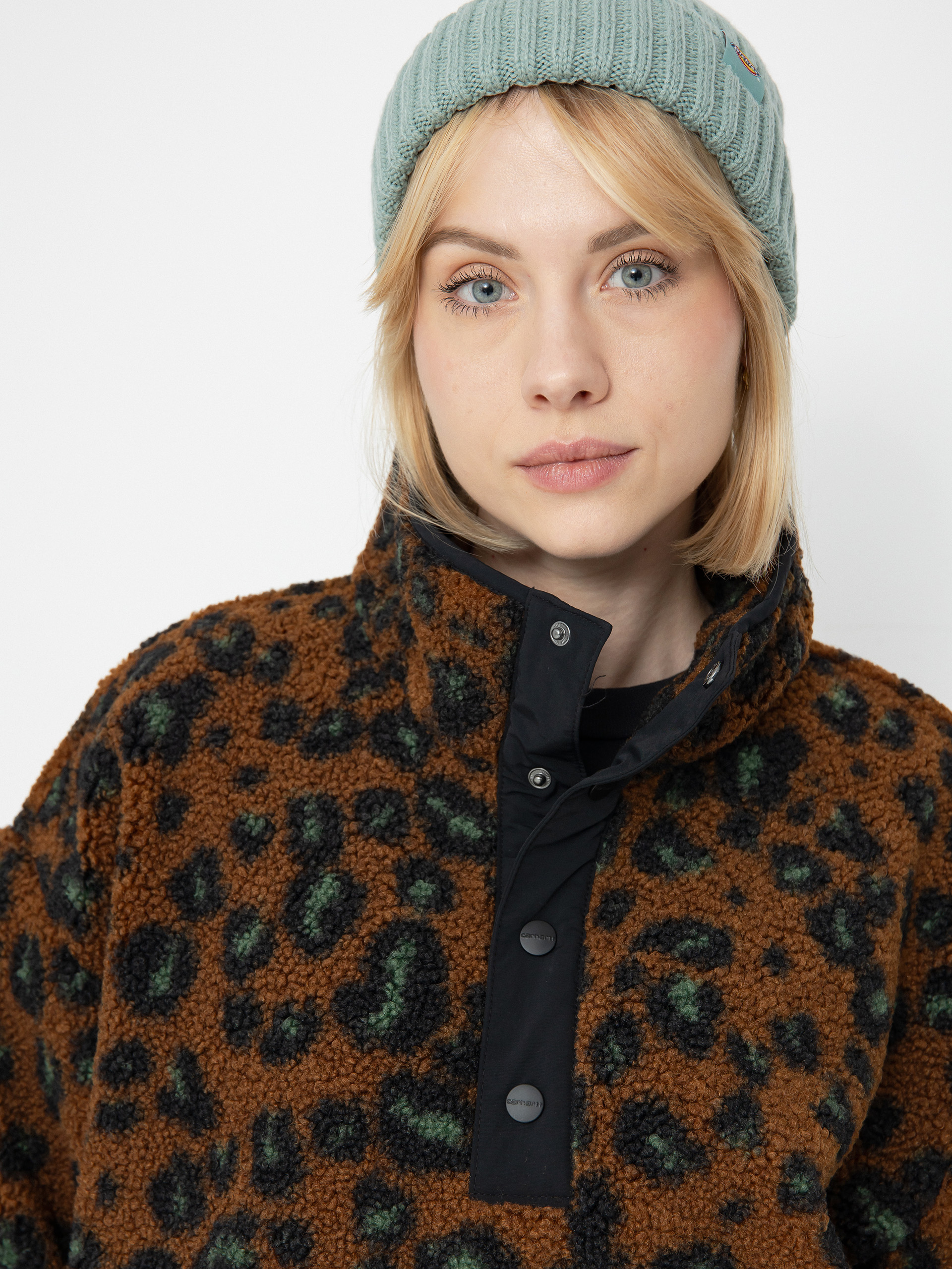 Damen Carhartt WIP Fleece Jacke Elliot (camo leo jacquard/tamarind/black)