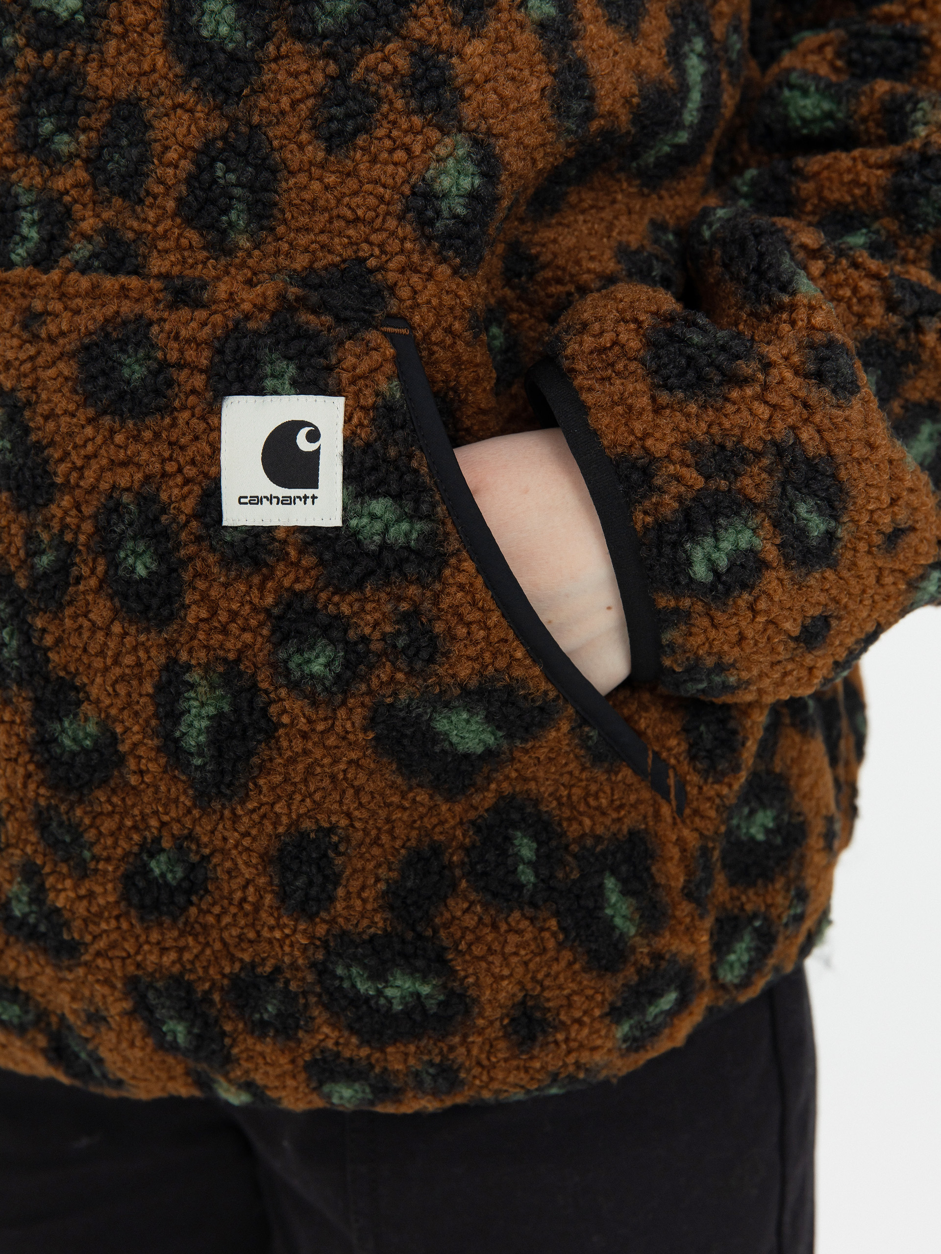 Damen Carhartt WIP Fleece Jacke Elliot (camo leo jacquard/tamarind/black)