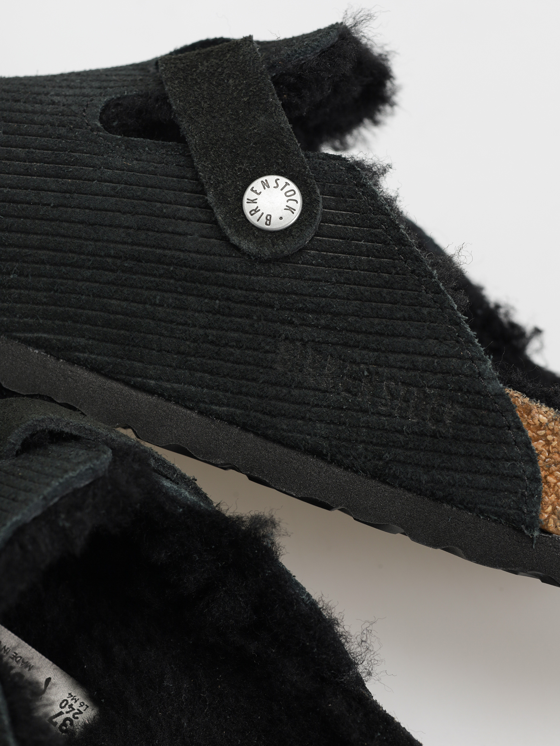 Birkenstock Boston VL Fell Suede Leather Fur Narrow Wmn Flip-flops (corduroy black)