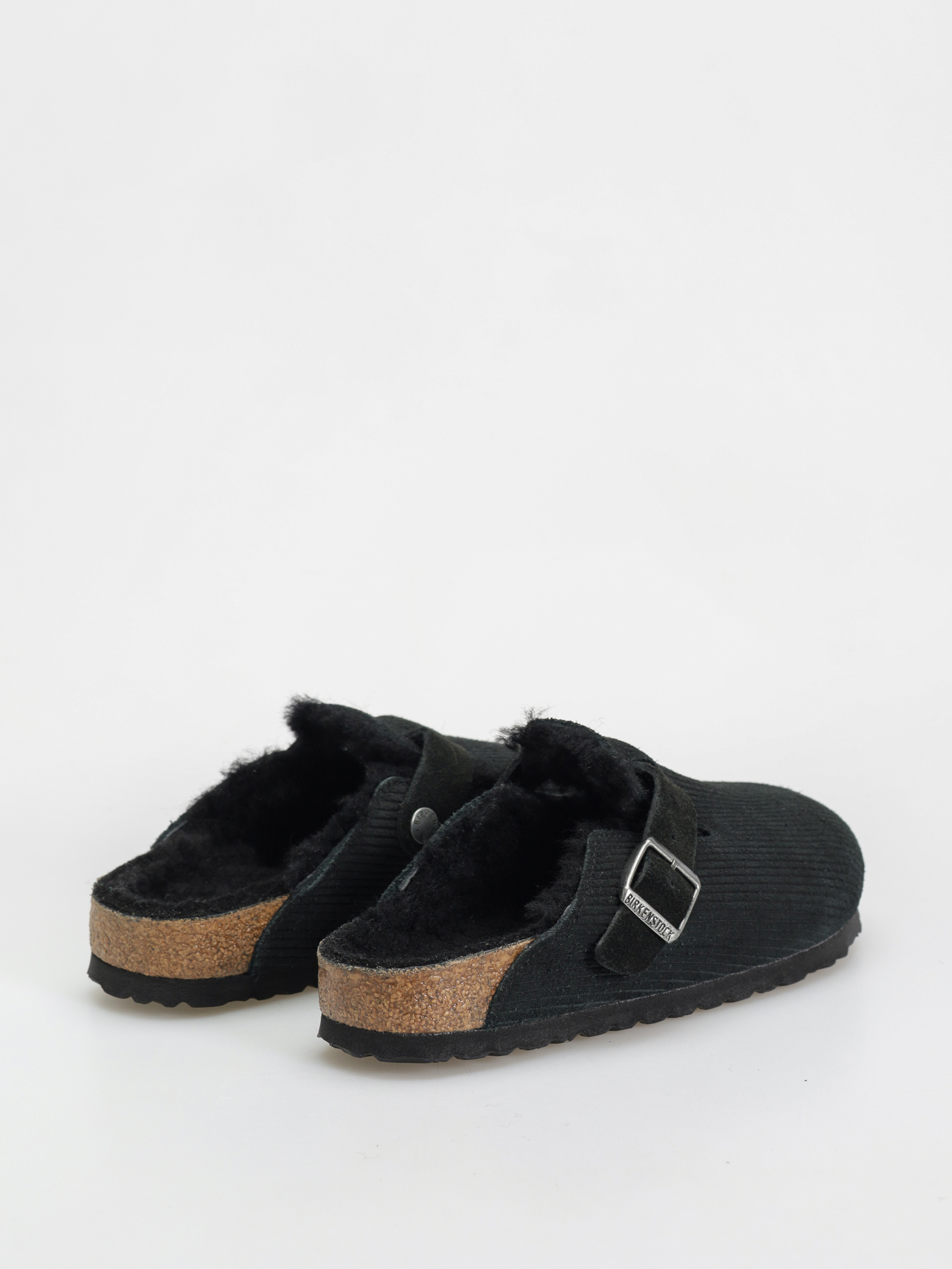 Birkenstock Boston VL Fell Suede Leather Fur Narrow Wmn Flip Flops (corduroy black)