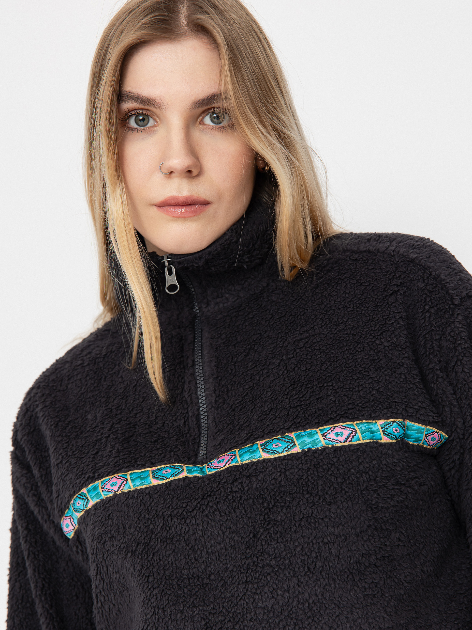 Damen Billabong Holiday Cropped Fleece Jacke (black sands)