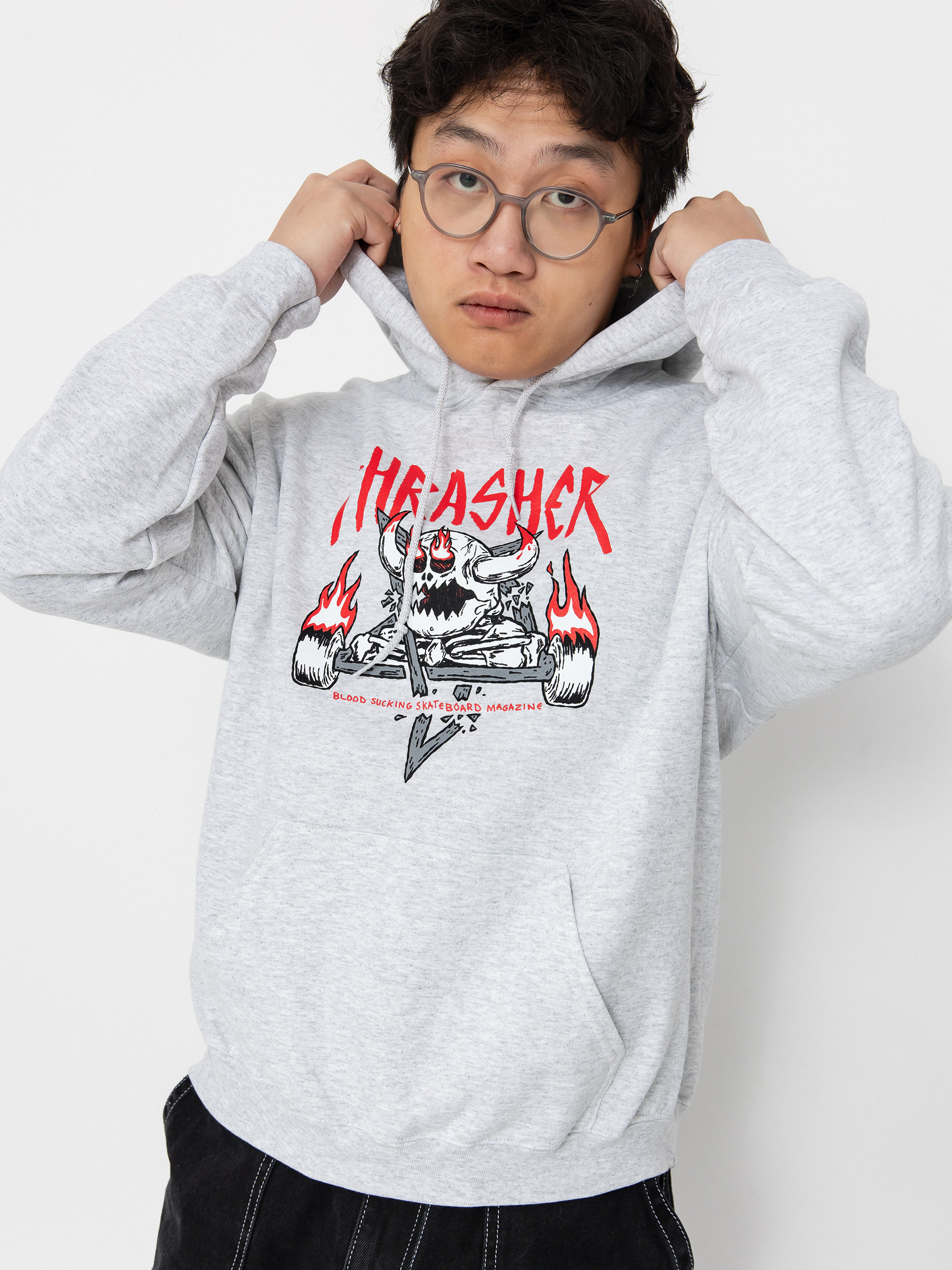 Thrasher X Toy Machine Monster Gram HD Hoodie (ash grey)