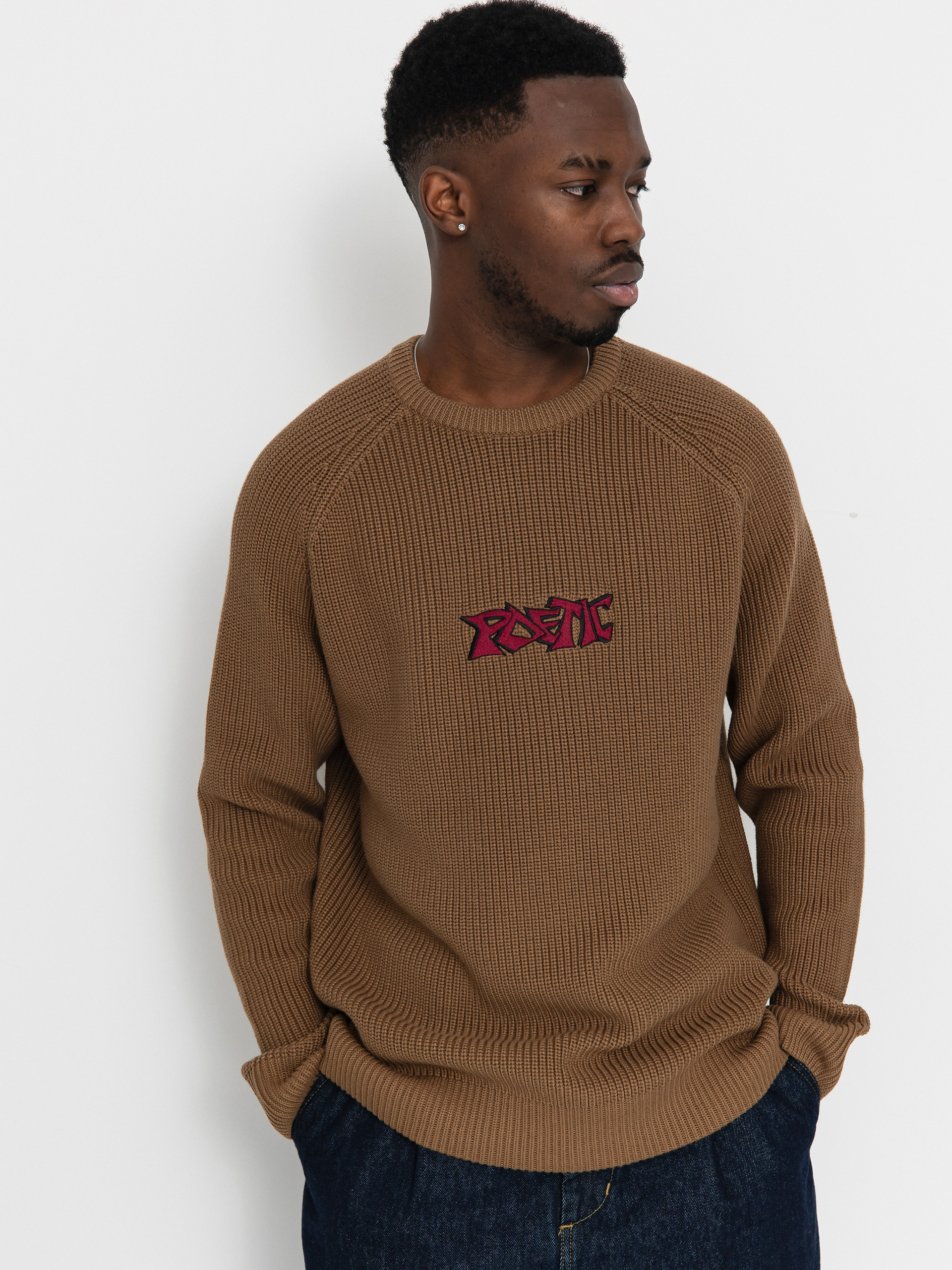 Poetic Collective Graff Knitted Crewneck Sweatshirt (brown)