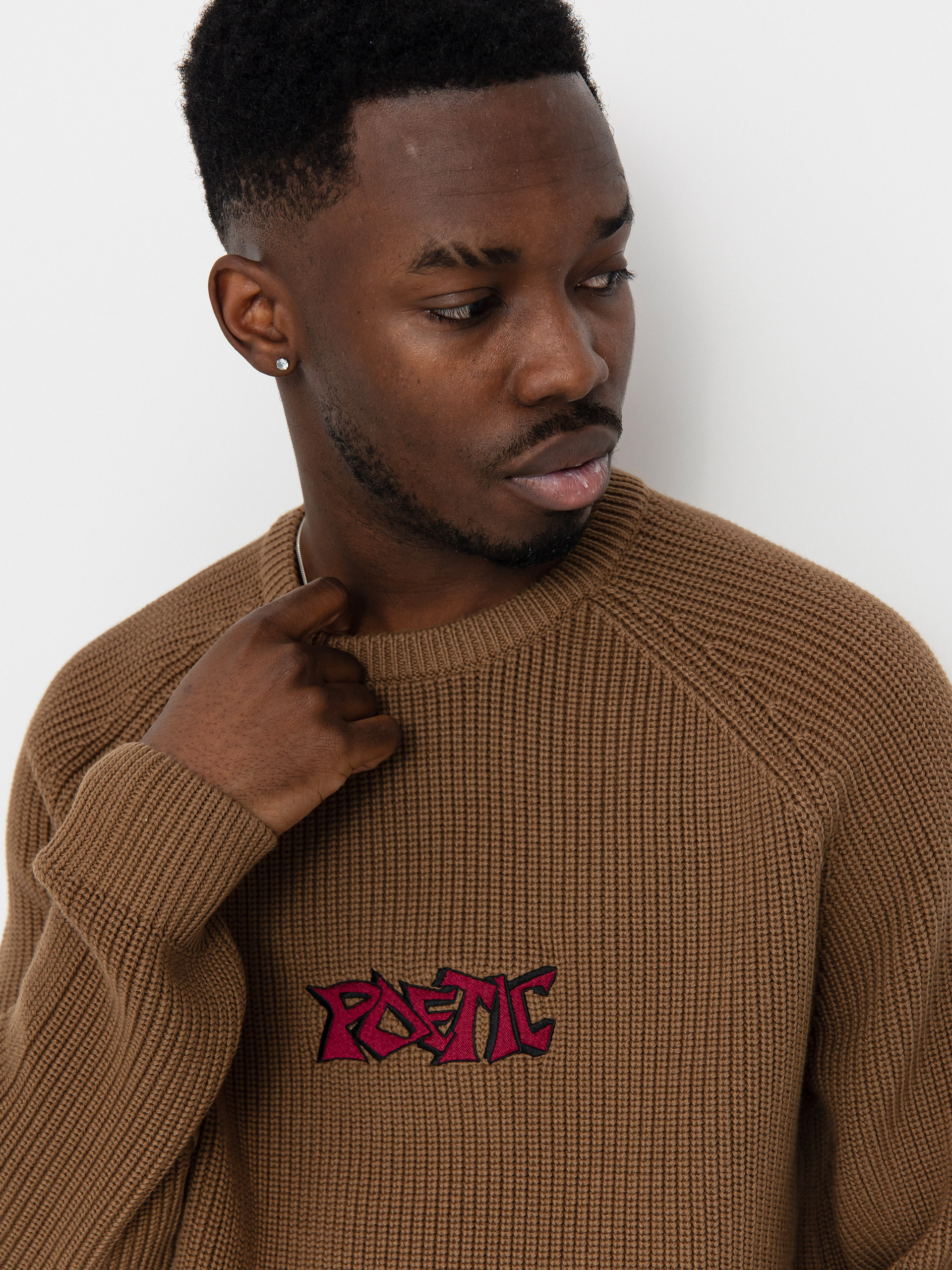 Poetic Collective Graff Knitted Crewneck Sweatshirt (brown)