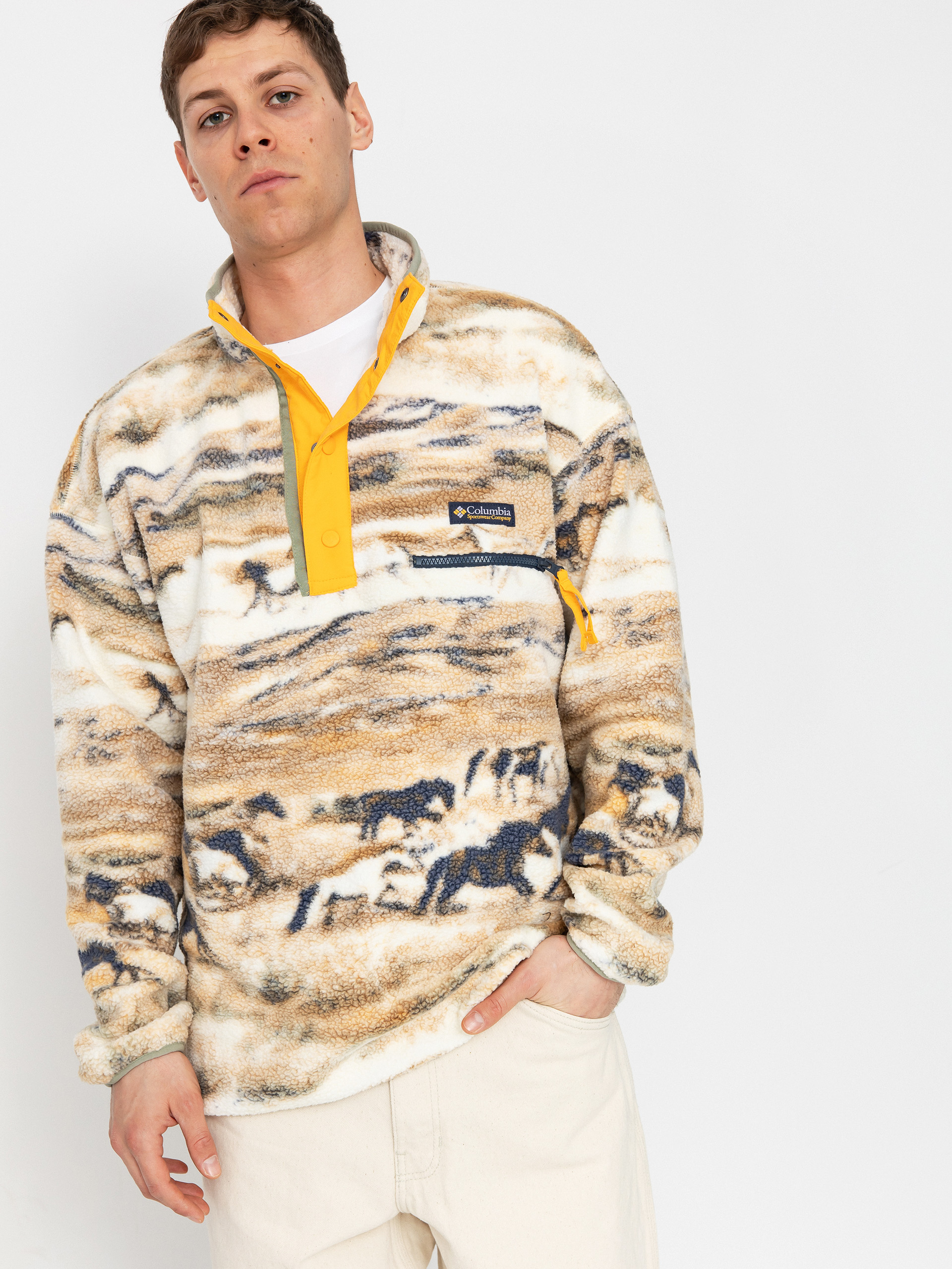 Columbia Helvetia II Printed Half Snap Fleece  (lemon wash roam)