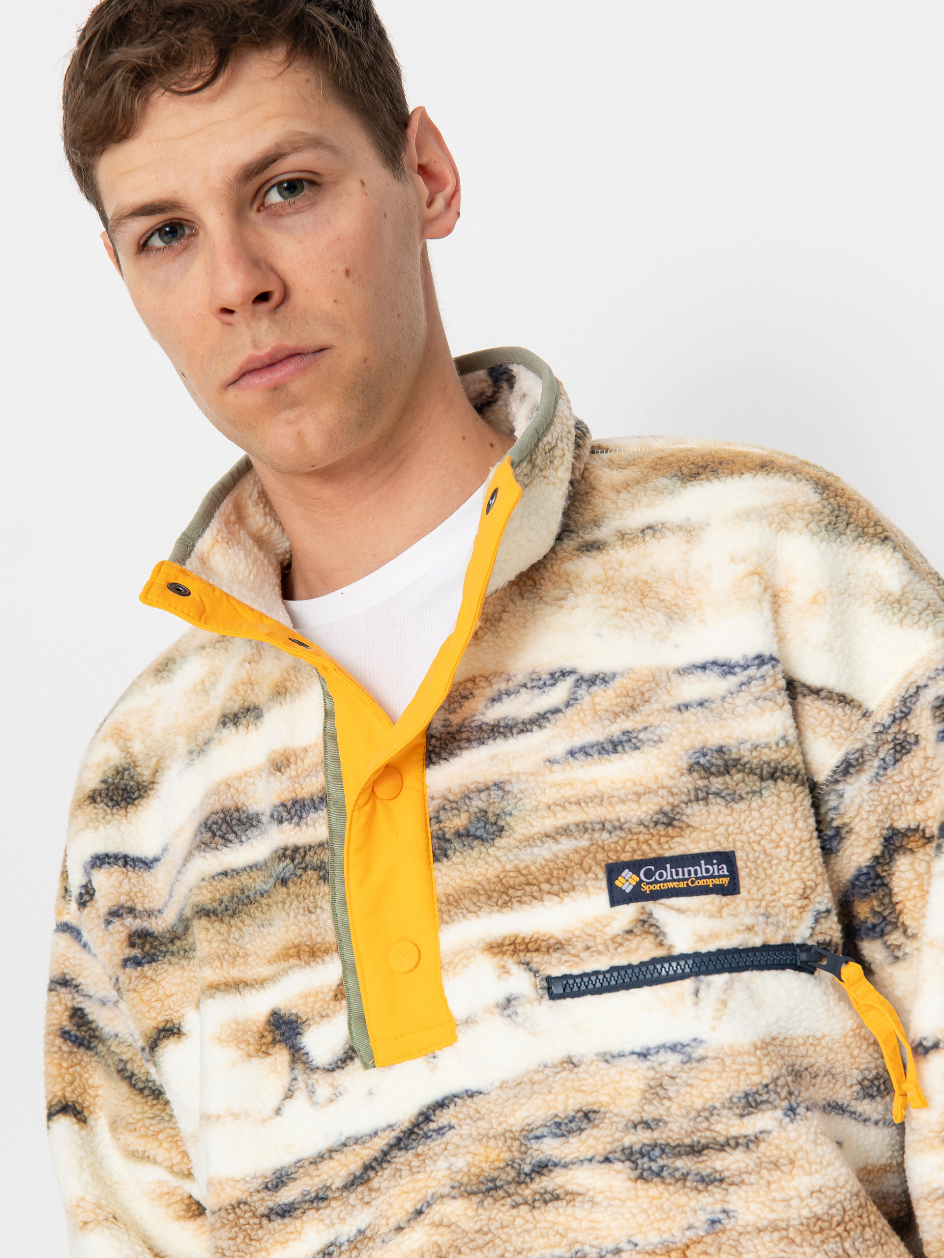 Mens Columbia Helvetia II Printed Half Snap Fleece  (lemon wash roam)
