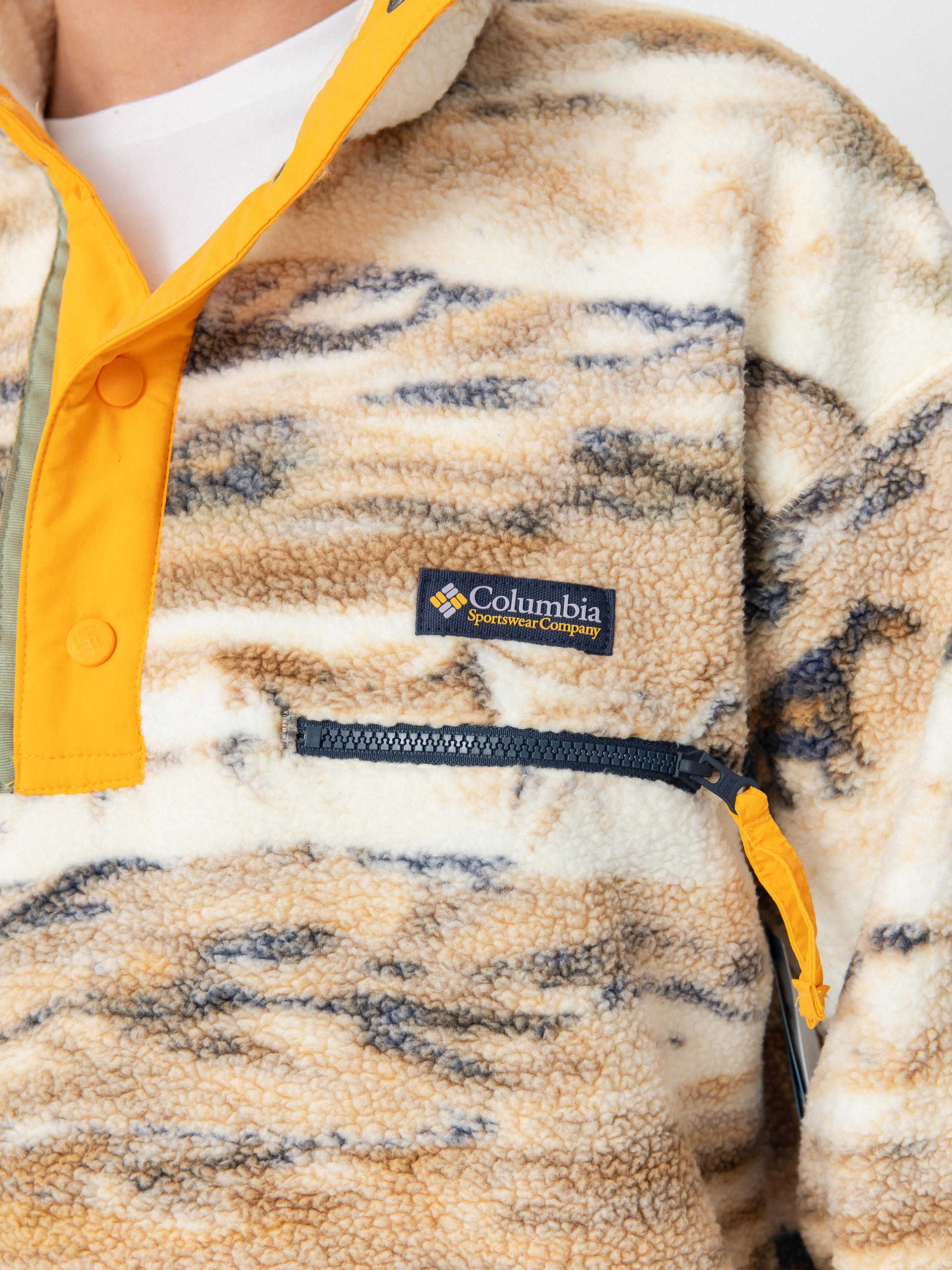 Herren Columbia Helvetia II Printed Half Snap Fleece Jacke (lemon wash roam)