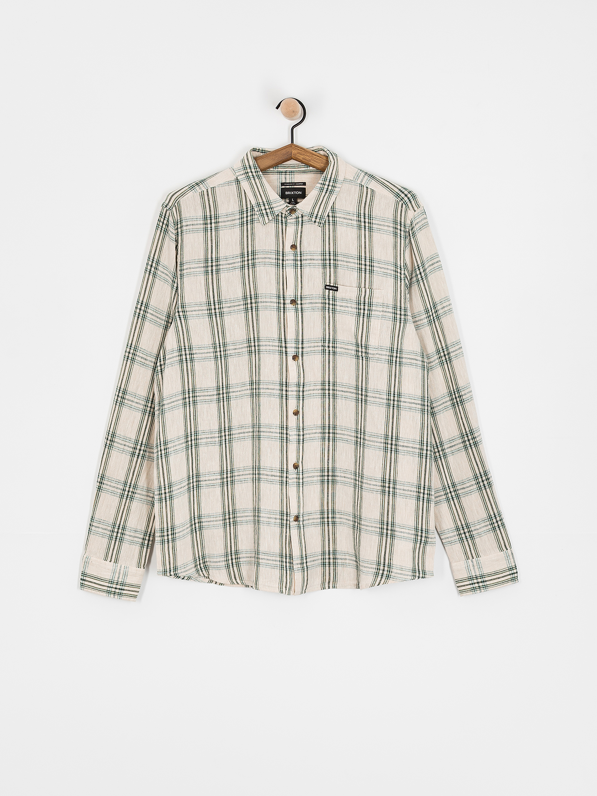 Brixton Charter Linen Blend Ls Hemd (off white/ivy green plaid)